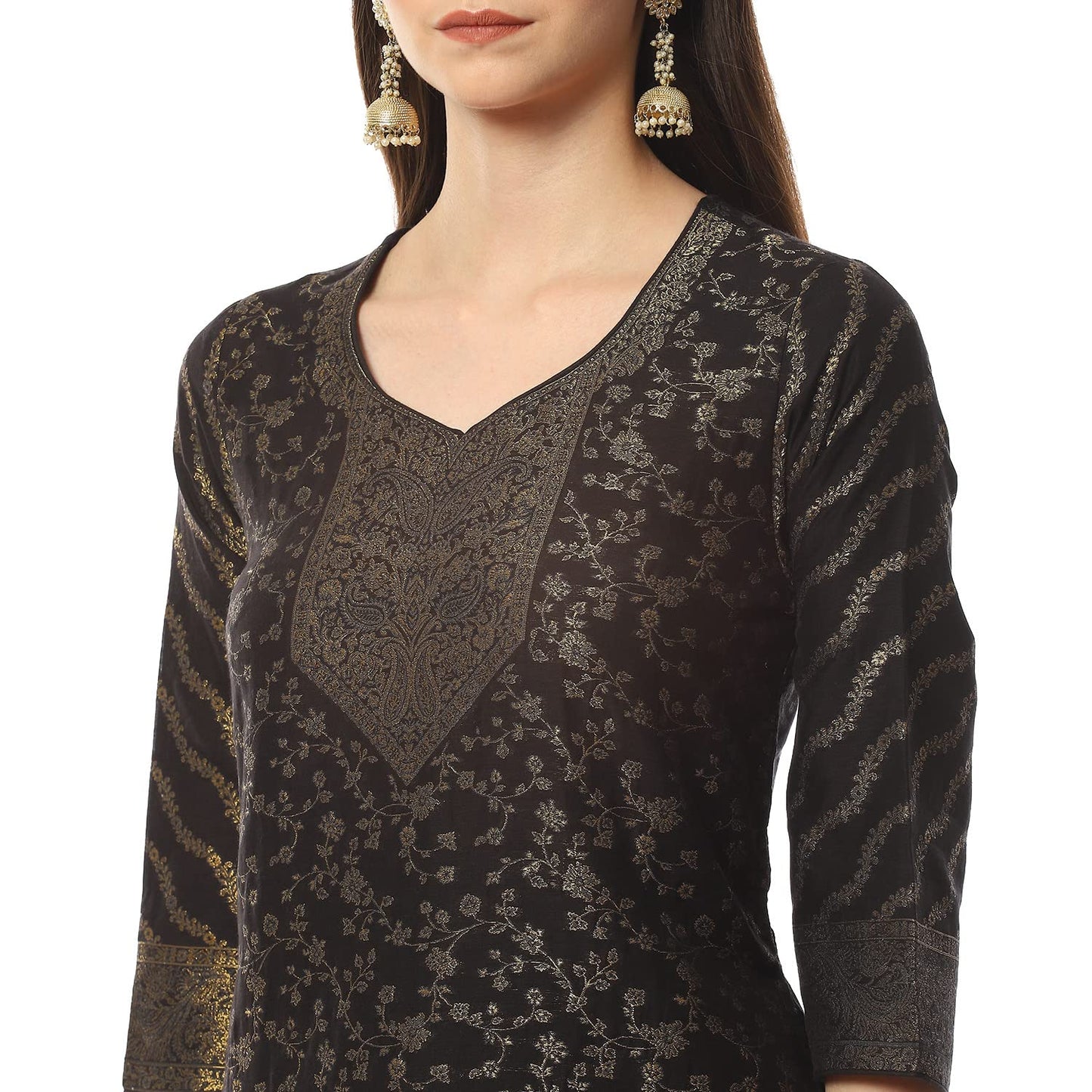 BIBA WOMEN YARNDYED NARROW SALWAR KURTA DUPATTA(SKDASSORTED8387_BLACK_38)