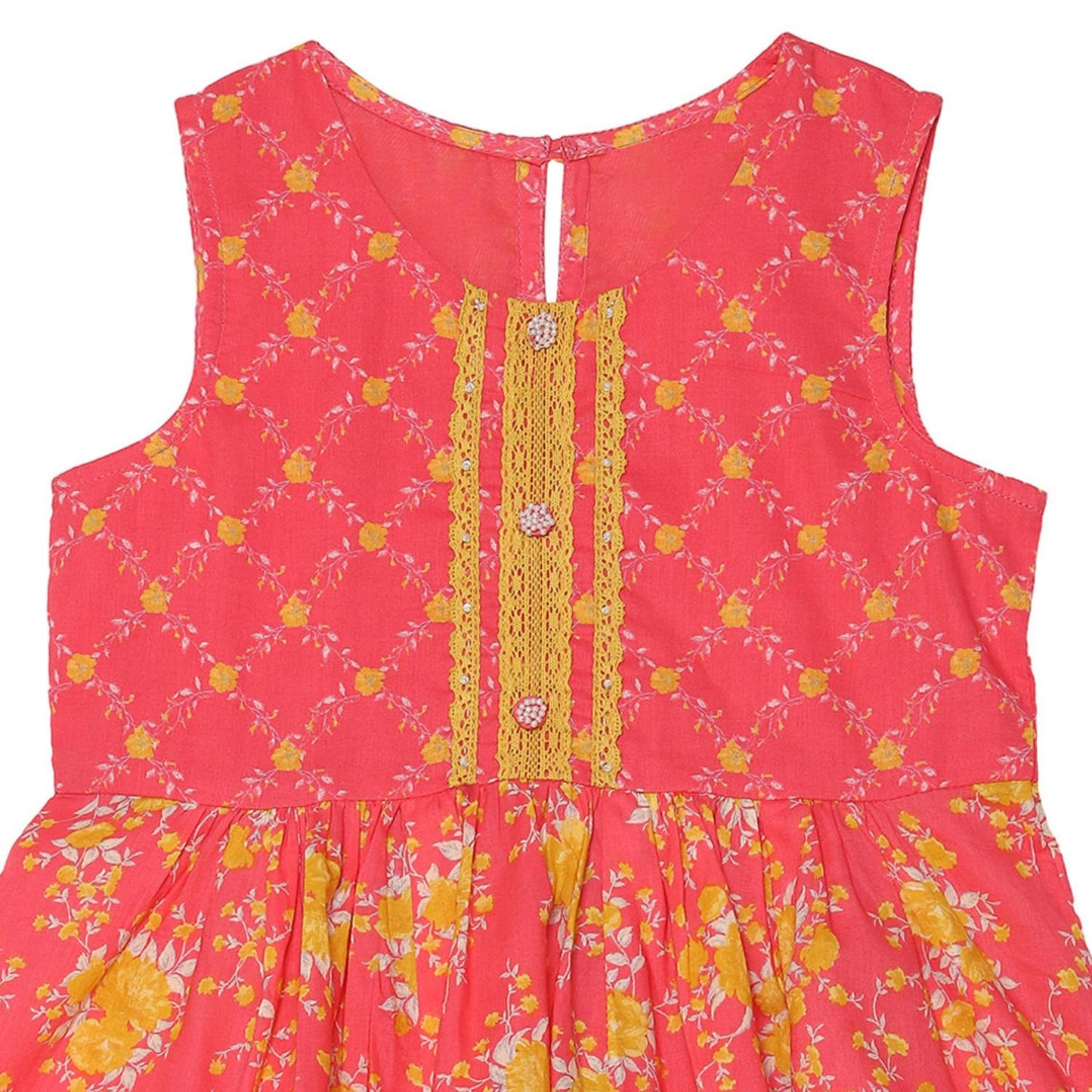 Biba Girl's Cotton Kurta, Bottom, Dupatta (KWFLOD5921SS25PNK_Pink