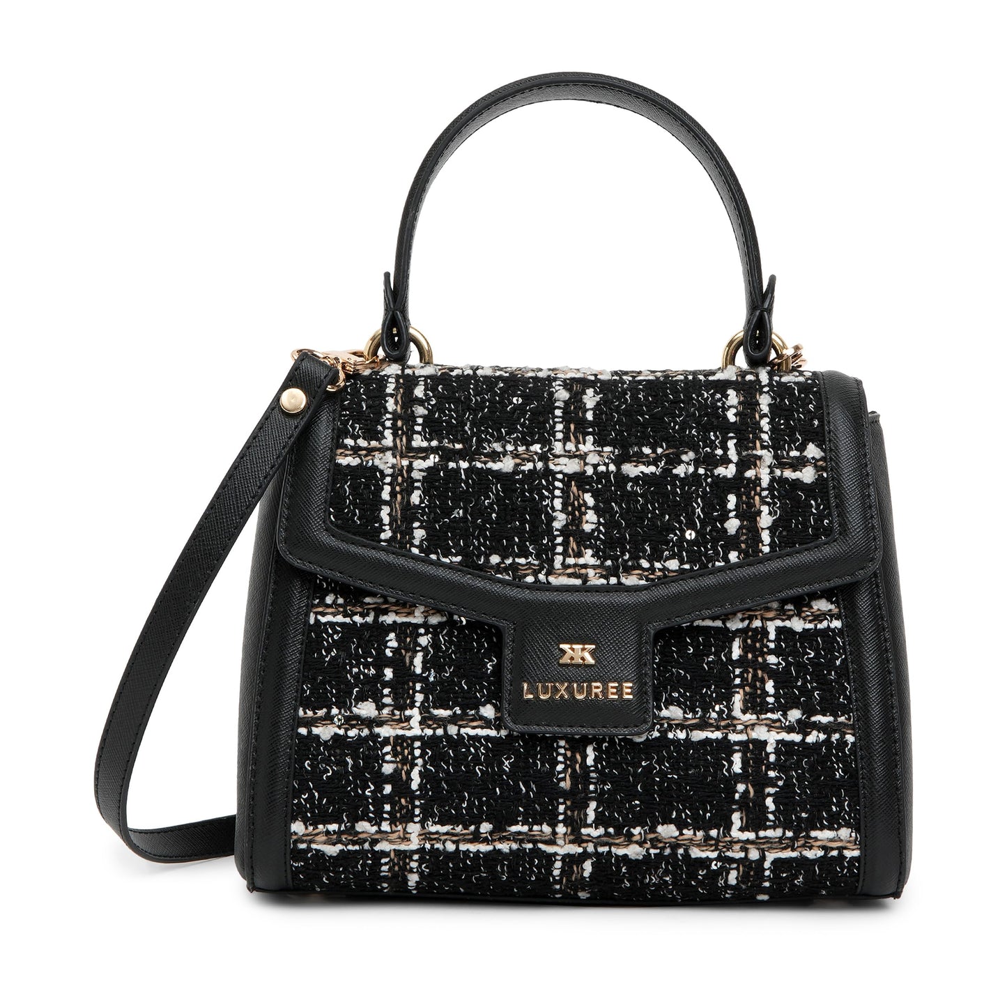 KLEIO Structured Tweed Hand Bag with Top Handle for Women