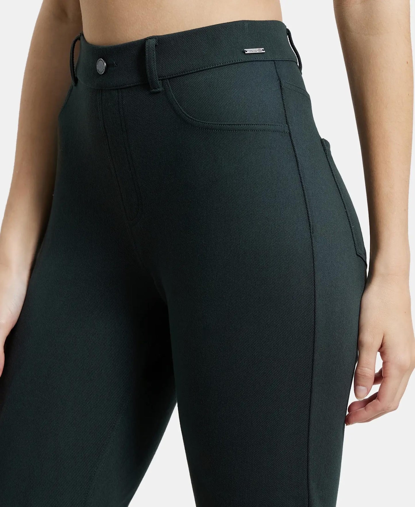 Jockey Women's Super Combed Cotton Rich Elastane Stretch Slim Fit Jeggings with Pockets_Style_IW16_Denim Green_M