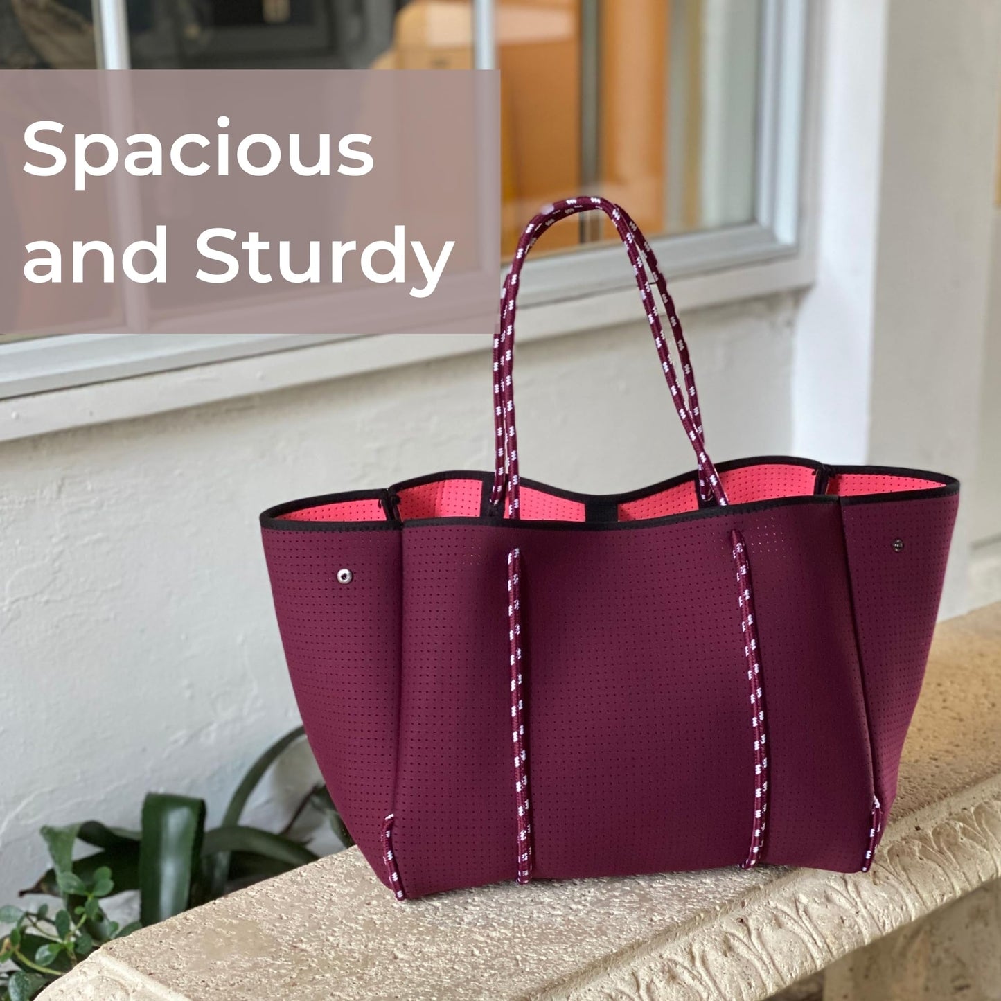 POPUPS Large Neoprene Tote Bag for Women - Everyday Designer Handbag for Travel Work and Beach with Pockets and Zipper Pouch, Berry, X-Large, Berry