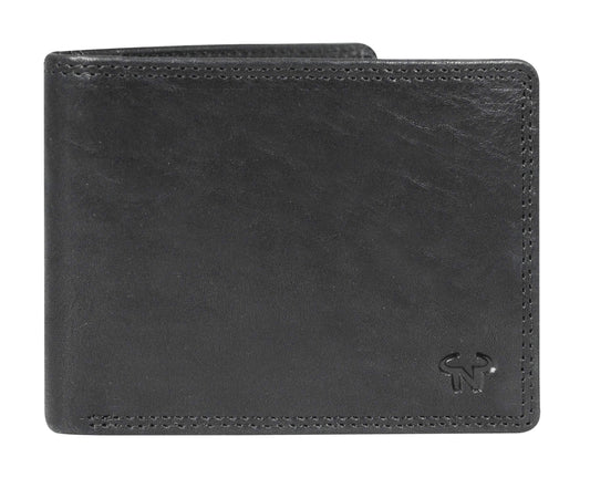 Calfnero Men's Genuine Leather Wallet with Multiple Card Slots and ID Window- Leather Wallet (Black) (Black)