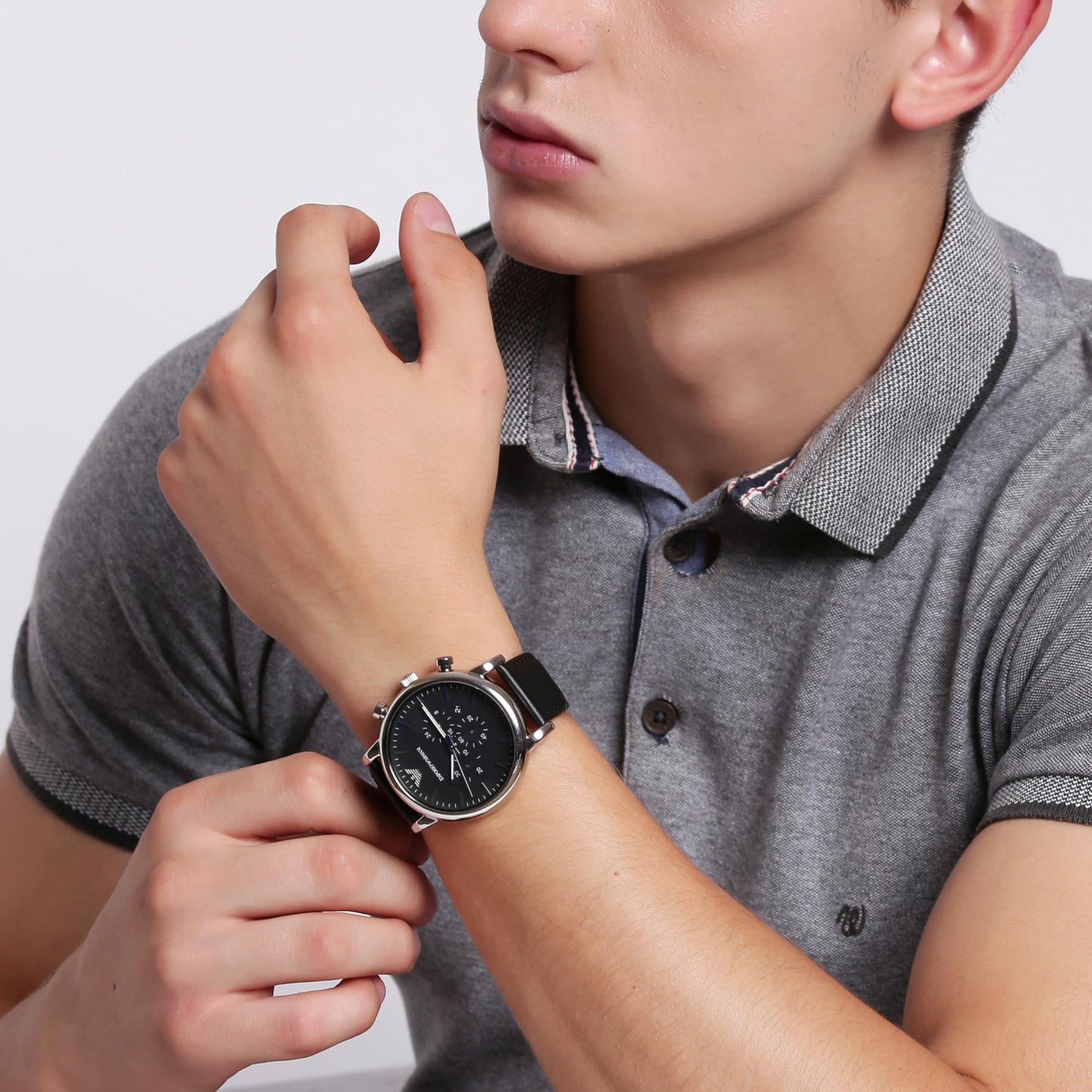 Emporio Armani Leather Chronograph Black Dial Men Analog Watch - Ar1828, Black Band