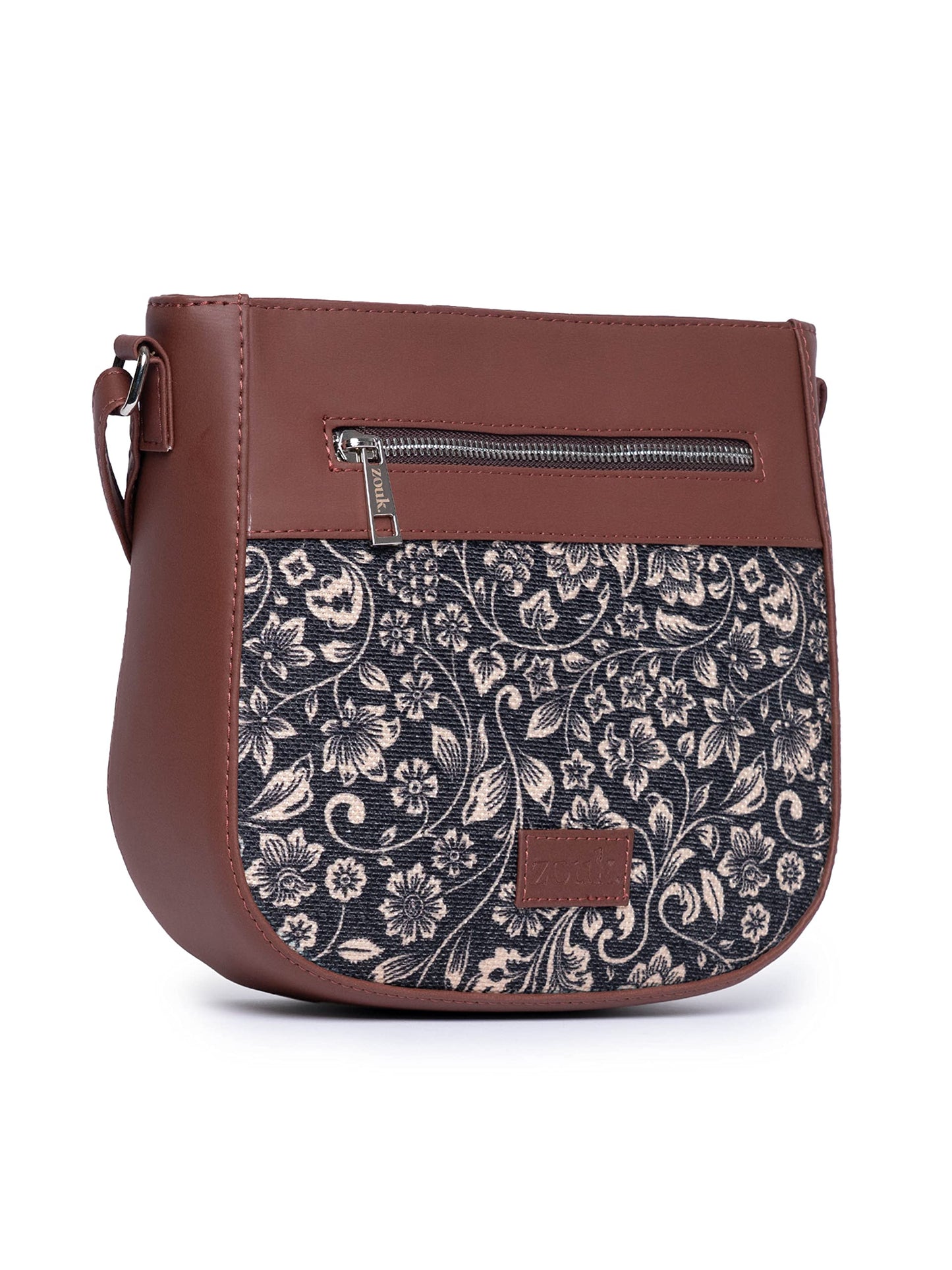 ZOUK Women's Handcrafted Black Floral U Shaped Sling Bag