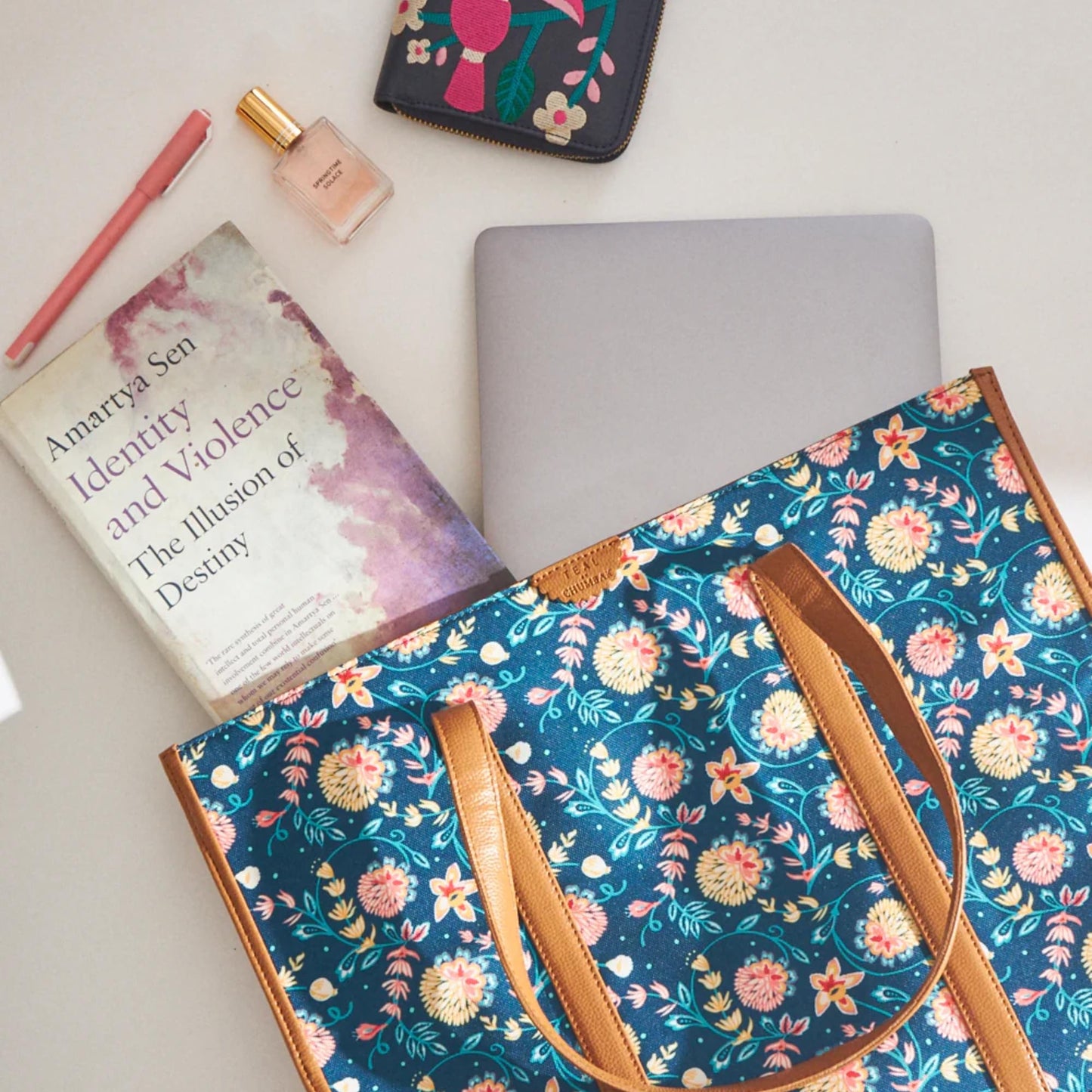 TEAL BY CHUMBAK Women's Office Tote Bag, Printed Canvas Shoulder Bag for College, Work and Travel, Stylish and Durable with Laptop Compartment