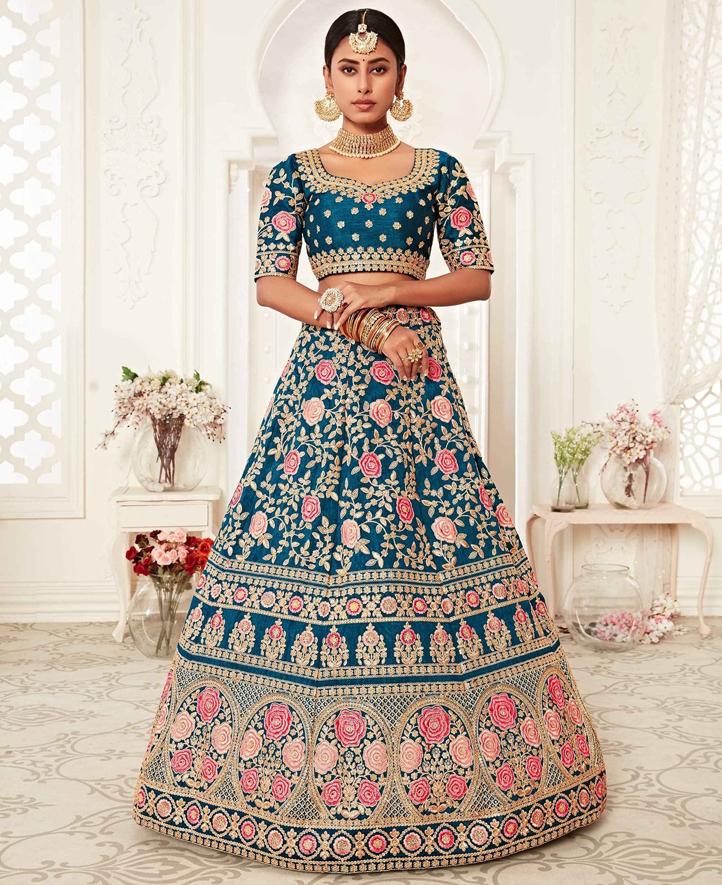 Zeel Clothing Womens Georgette Lehenga Choli Semi-Stitched Purple Free Size