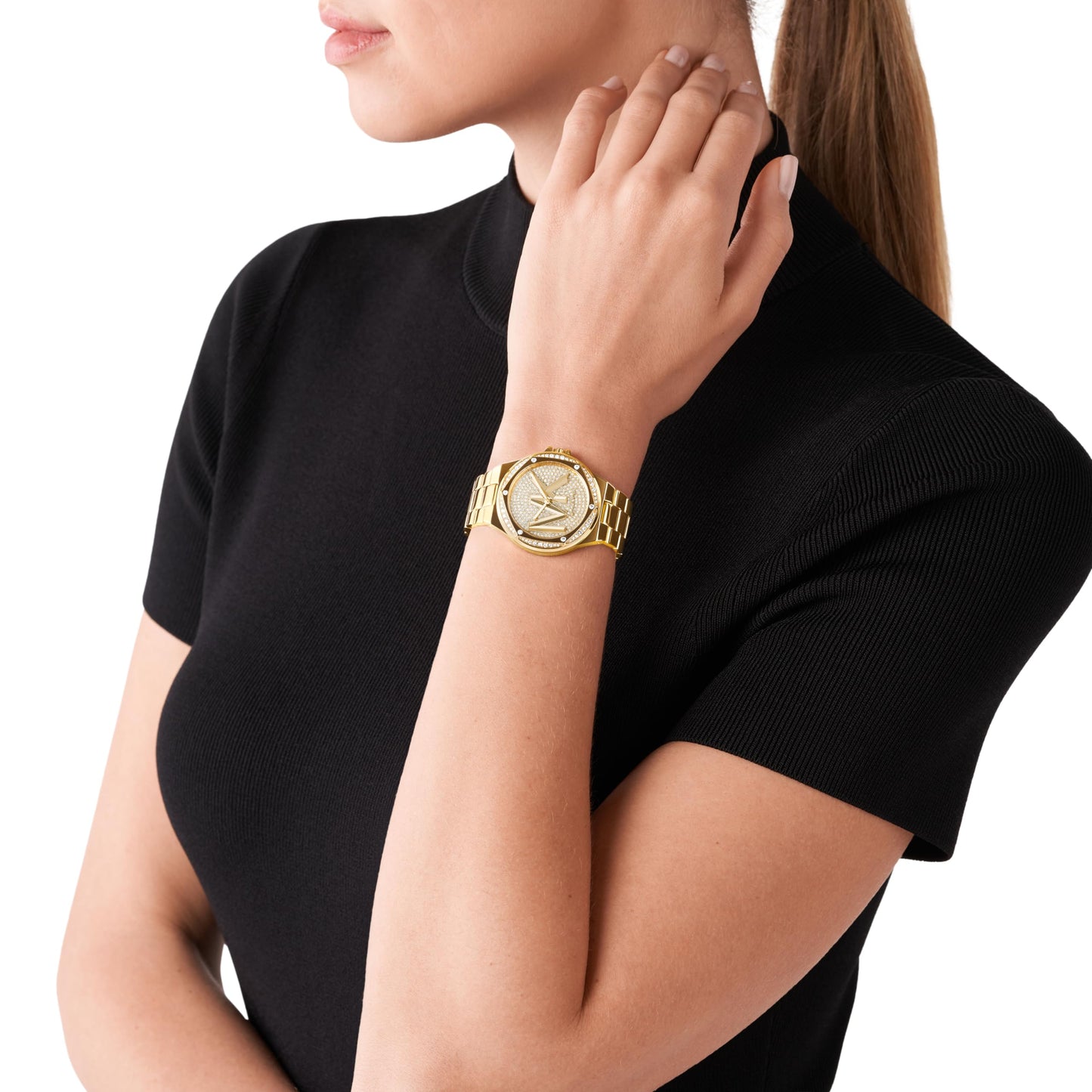 Michael Kors Stainless Steel Lennox Analog Gold Dial Women Watch-Mk7229, Gold Band