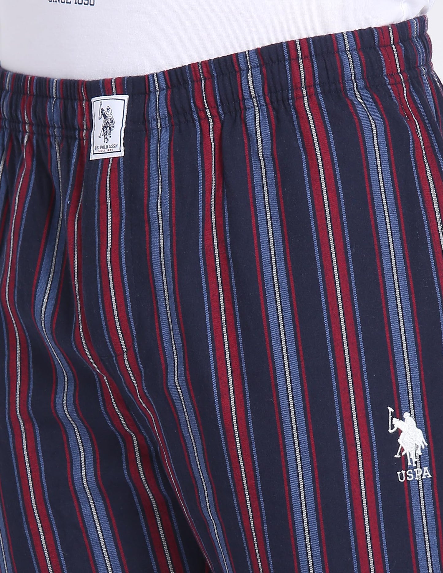 U.S. POLO ASSN. Striped Cotton LP001 Lounge Pants - Pack of 1 (NAVYREDWHITE S)