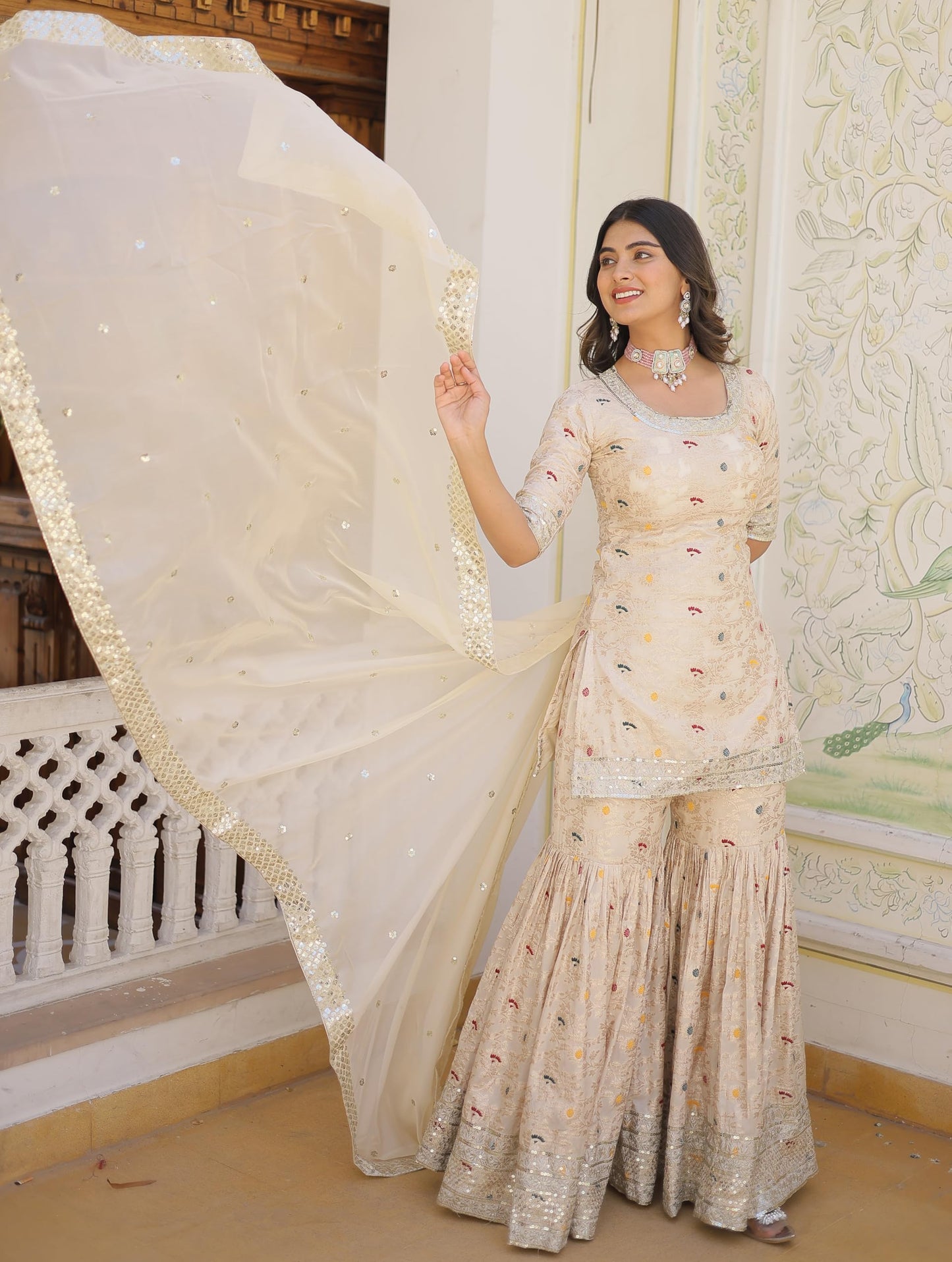 Fashion Basket Women's White Georgette Anarkali Kurta Set with Duptta for Women (White, XXL)