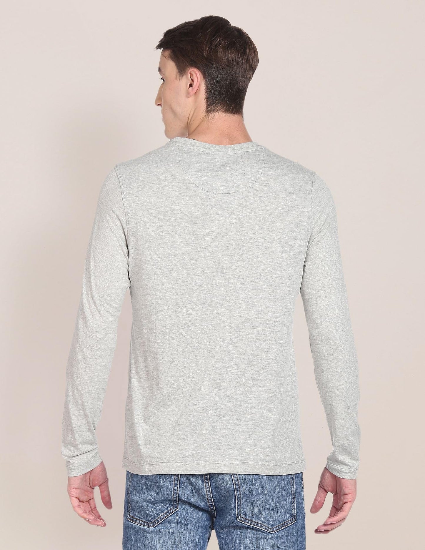 U.S. POLO ASSN. Men's Crew Neck Long Sleeve Brand Print Cotton T-Shirt (USTSHS1388_Grey_L)