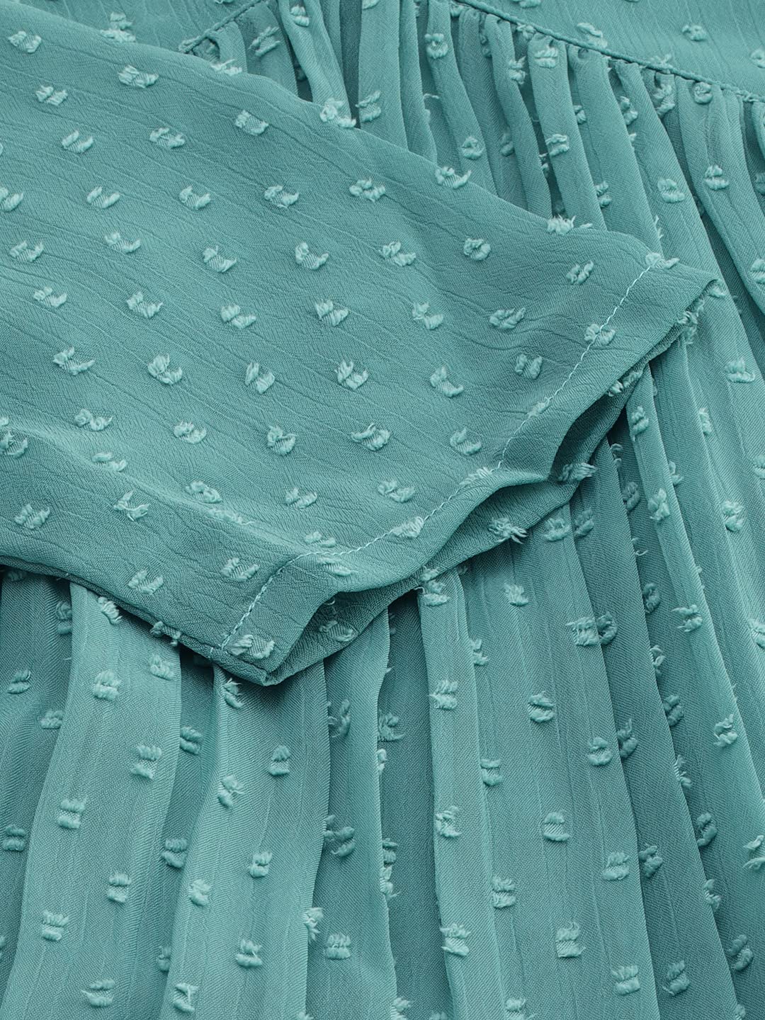 Janasya Women's Green Poly Chiffon Self Design Flared Western Dress(JNE3797-KR-XS)