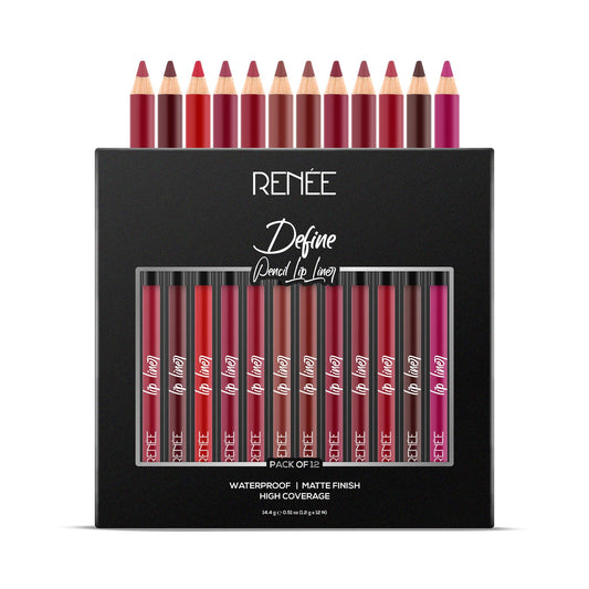 RENEE Define Matte Lip Liner, Long Lasting & Smudge Proof, Full Coverage, Intensely Pigmented, Easy Glide Formula, Vitamin E & Castor Oil Infused, Set of 12