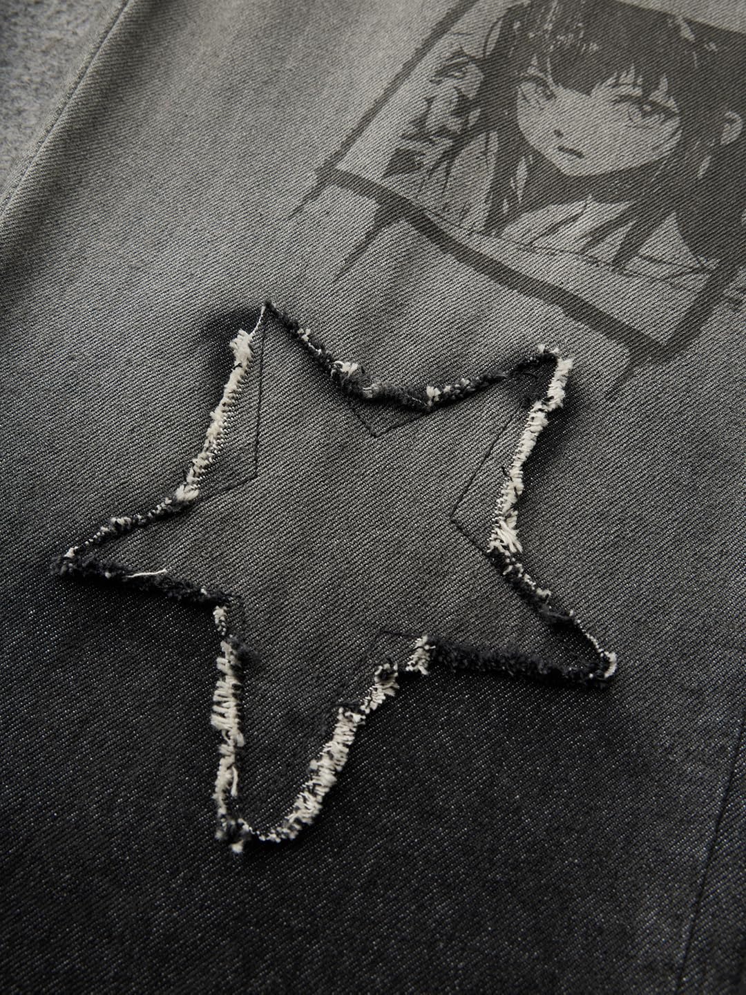 The Souled Store Baggy Denim: Cosmic Queen Women and Girls Buttoned Grey Print and Embellished Cotton Baggy Fit Jeans