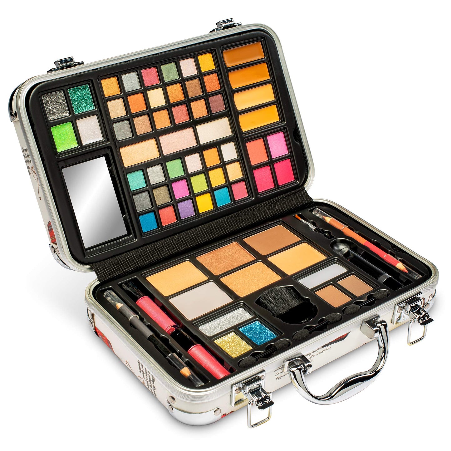 Vokai Makeup Kit Gift Set - Travel Case 41 Eye Shadows 4 Blushes 5 Bronzers 7 Body Glitters 1 Lip Liner Pencil 1 Eye Liner Pencil 2 Lip Gloss Wands 1 Lipstick 5 Concealers 1 Brow Wax 1 Mirror