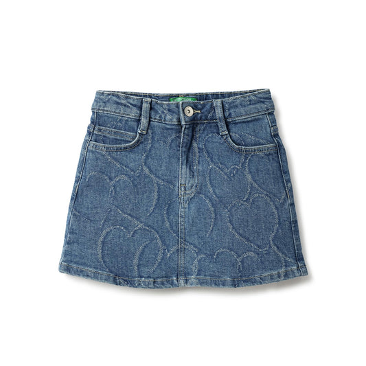 United Colors of Benetton Laser Heart Technique Regular Fit Denim Skirt (Size: 11-12 Years)-25P4VUGC001CI901 Blue