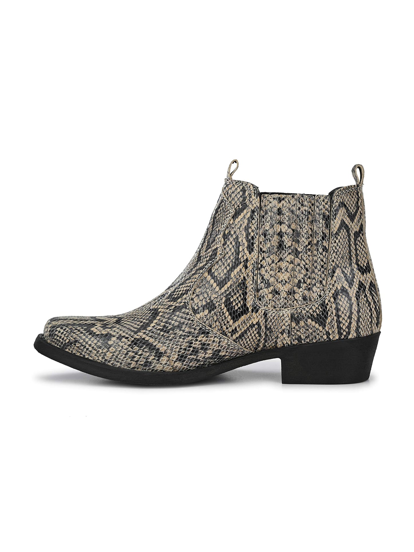 Delize Men's Grey Snake Printed Ankle Boots