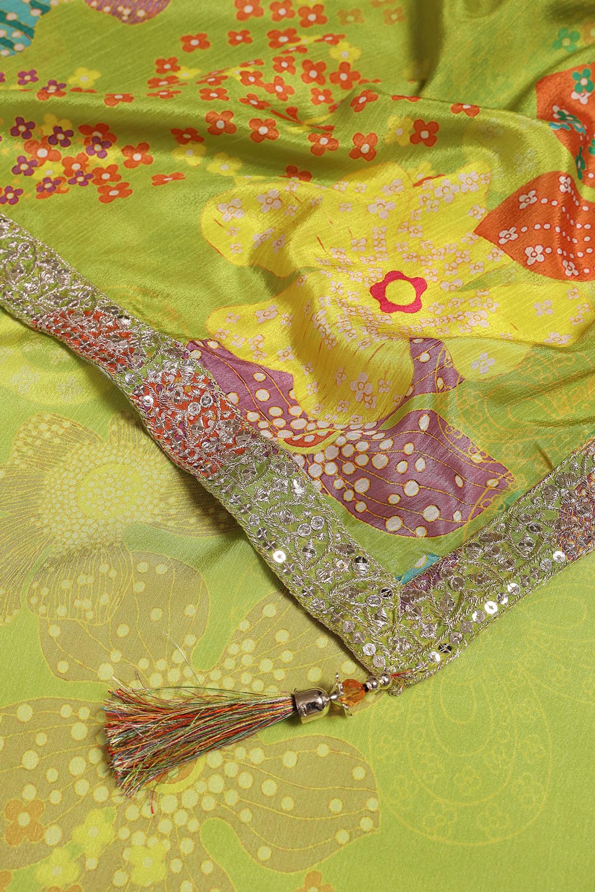 Soch Womens Light Green Chinon Blend Floral Print Lehenga Choli With Sequins