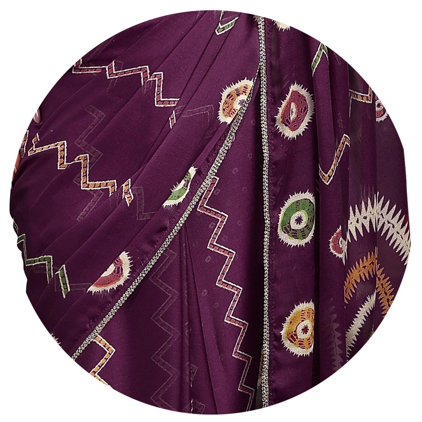 MIRCHI FASHION Women's Chiffon Chevron Block Printed Saree with Blouse Piece (50724 - Dark Magenta, Multicolor)