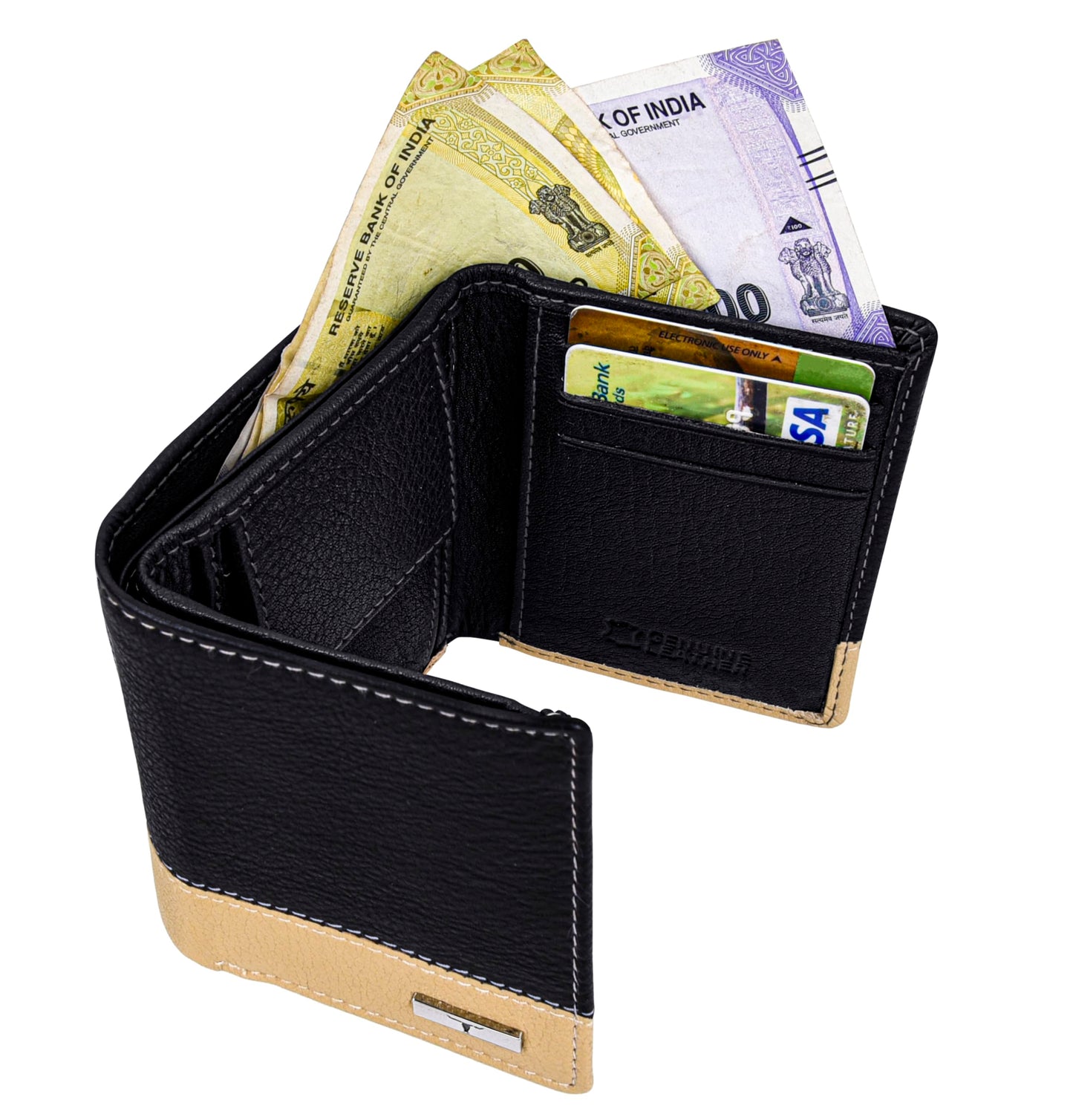 URBAN FOREST Travis Black/Beige Leather Wallet for Men