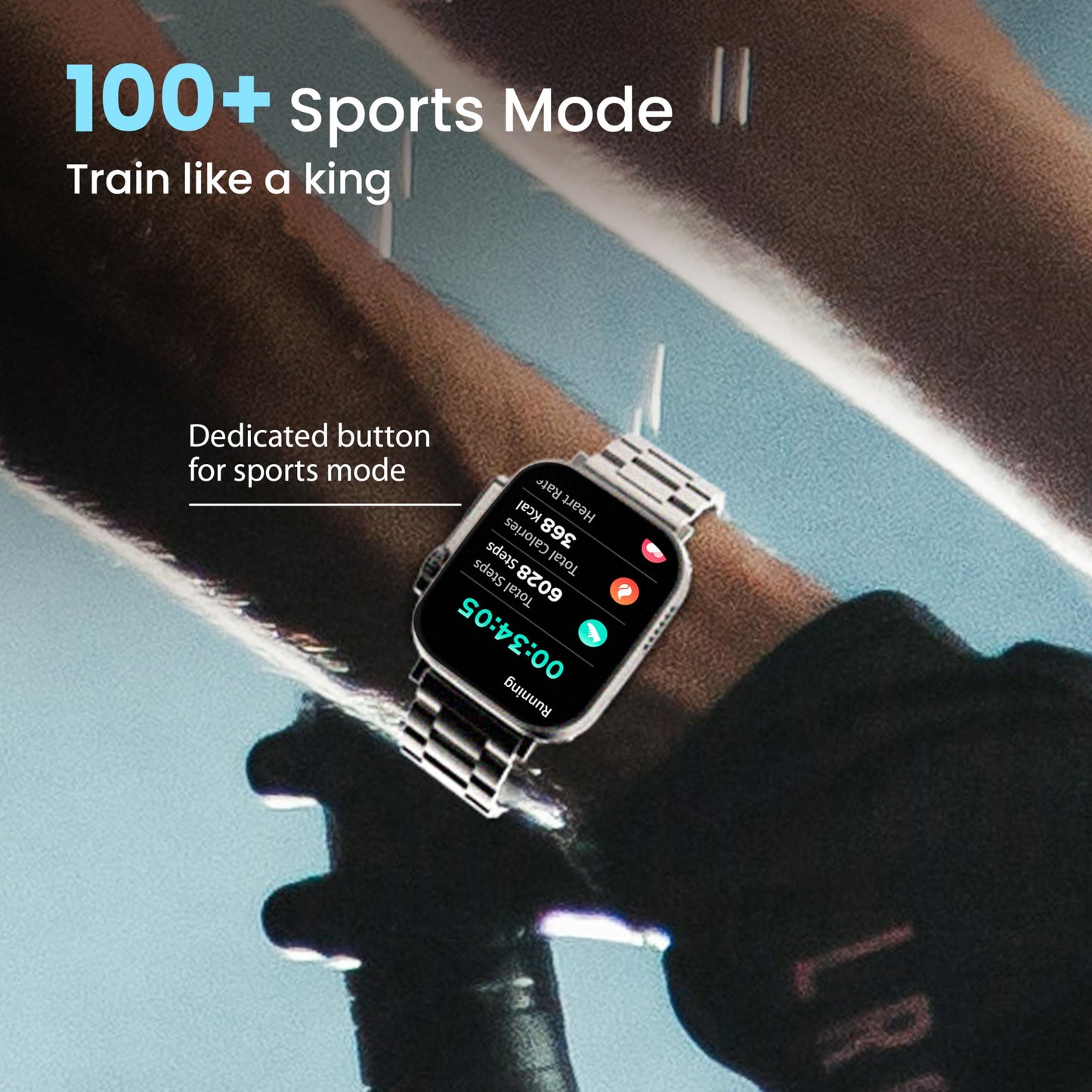 GOBOULT Newly Launched Crown Smart Watch 1.95'' Screen, BT Calling, Working Crown, Zinc Alloy Frame, 900 Nits Brightness, AI Voice Assistant, SpO2 Monitoring, 120+ Sports Mode (Chrome)