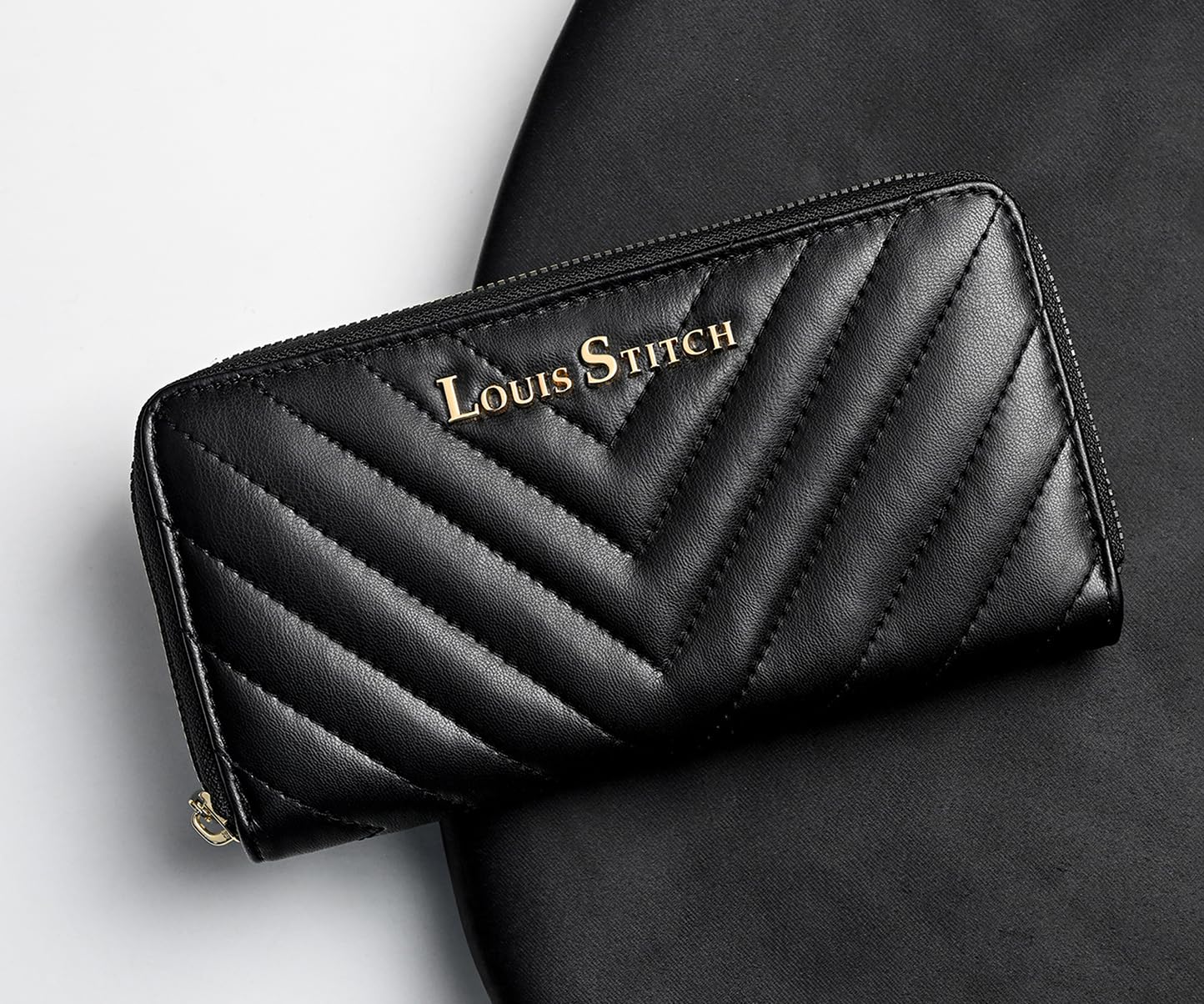 LOUIS STITCH Stylish Black Zipper Purse, for Women | Multi Pocket Ladies Clutch Hand Purse, LS-LDB-WL110-CLSTCUJB-100