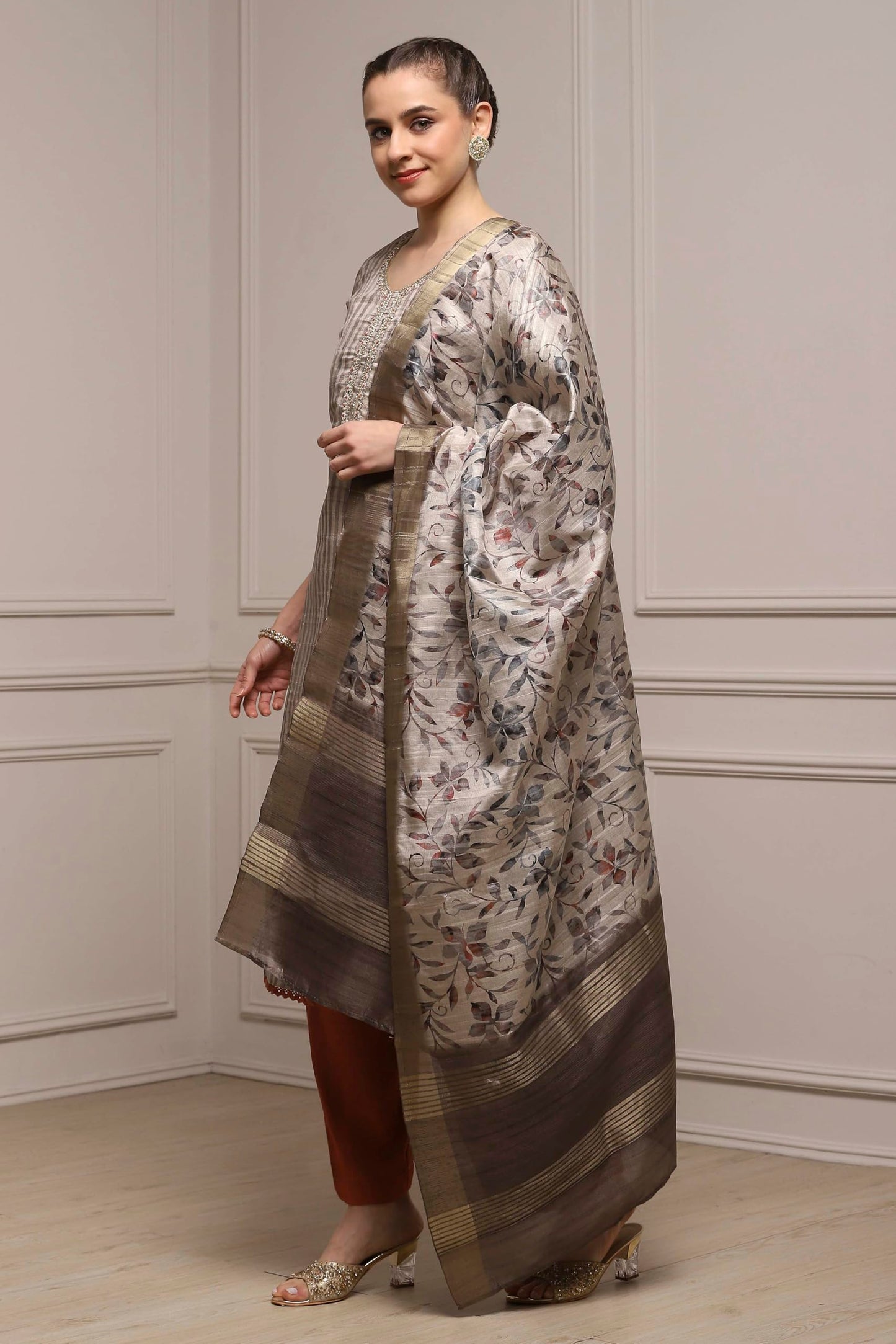 Biba Women Green Silk Blend Printed Unstitched Suit Set_FREE SIZE