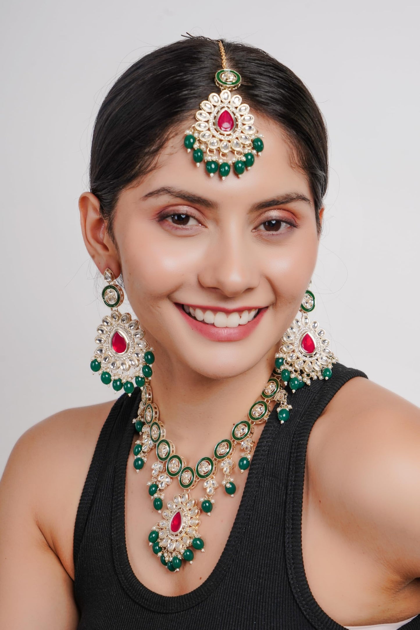 Divisha Traditional Jewellery Bridal Jewelry Set for Women Green Pink