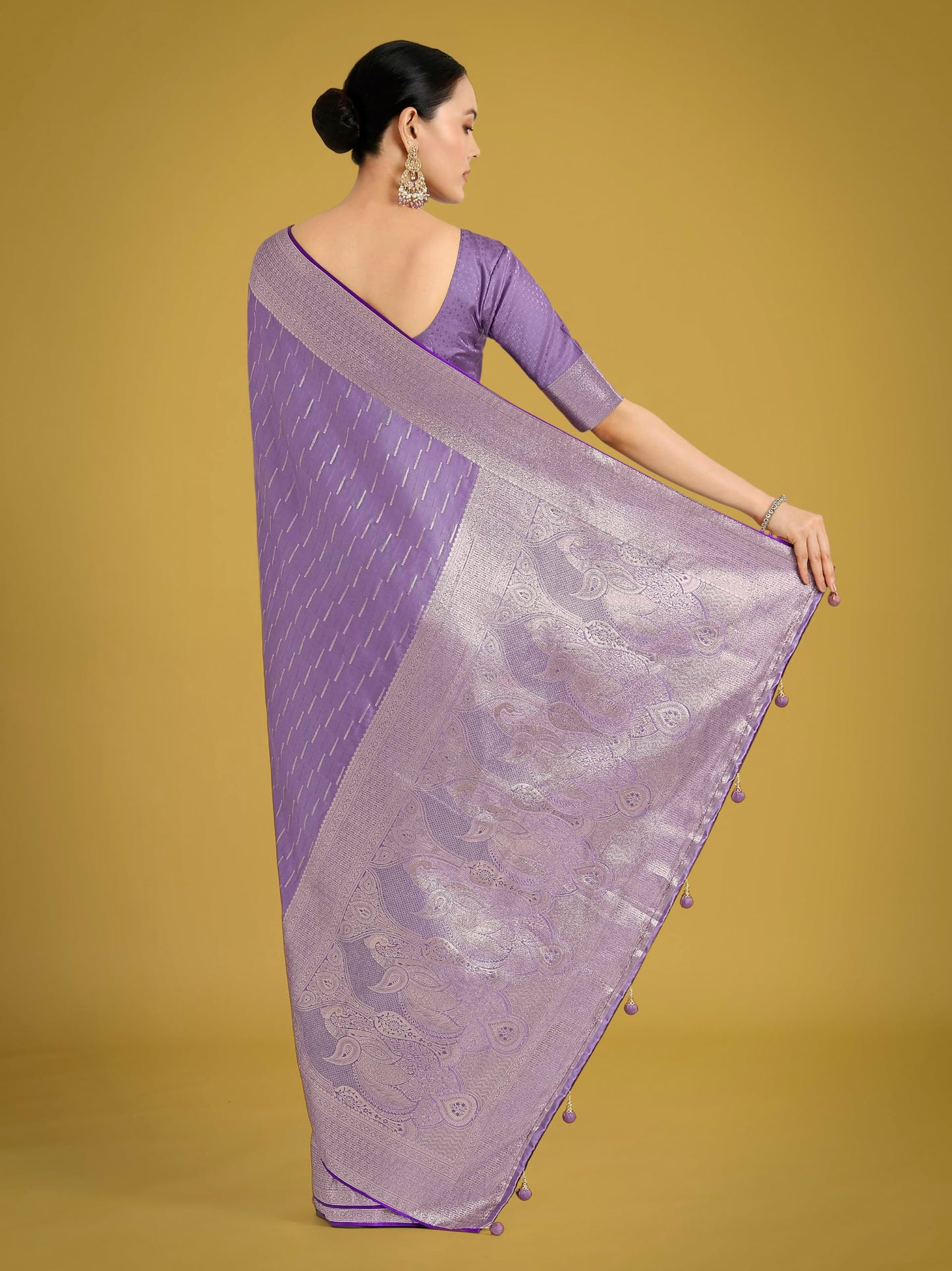Monjolika Fashion Women Divine Dusty Lavender Zari Weaving Banarasi Satin Silk Trendy Saree For Festival Wear With Bewitching Blouse Piece (13300_Color) (Dusty Lavender)