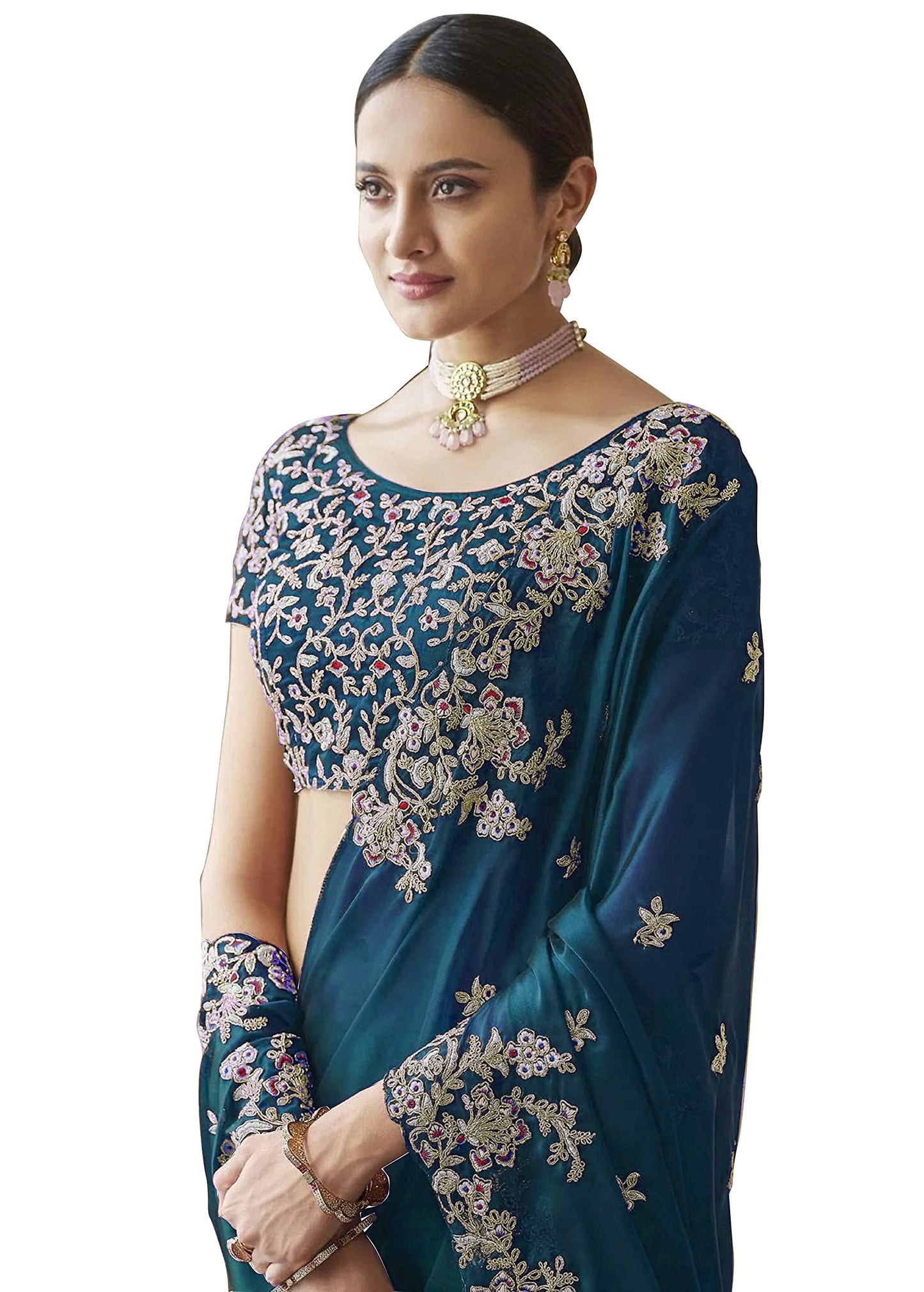 TRENDMALLS Women's Rangoli Silk Heavy Embroidred sarees for women (Morpeach)