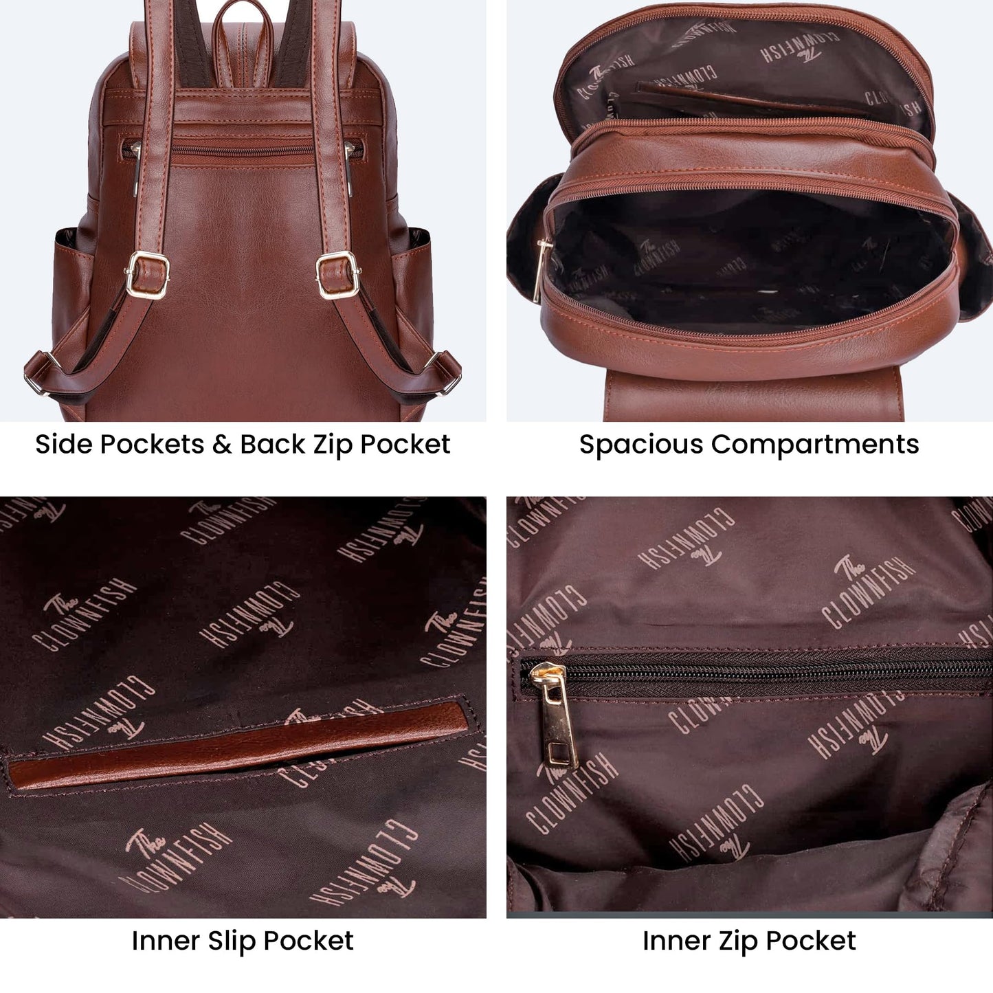 THE CLOWNFISH Minerva Faux Leather & Tapestry Women's Standard Backpack College School Bag Casual Travel Standard Backpack For Ladies Girls (Persian Blue- Floral), 10 Litre