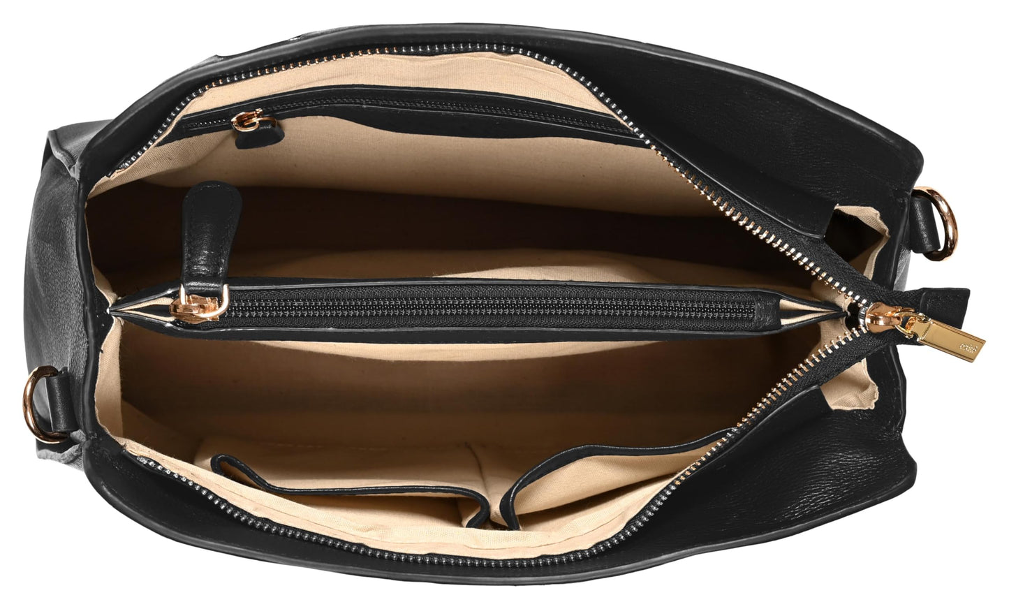 eske Rheta Genuine Leather Handbag for Women | Cosmos Leather Shoulder Bag with Dual Compartments | Detachable Strap | Zip & Slip Pockets | Elegant Office & Daily Tote (Black)