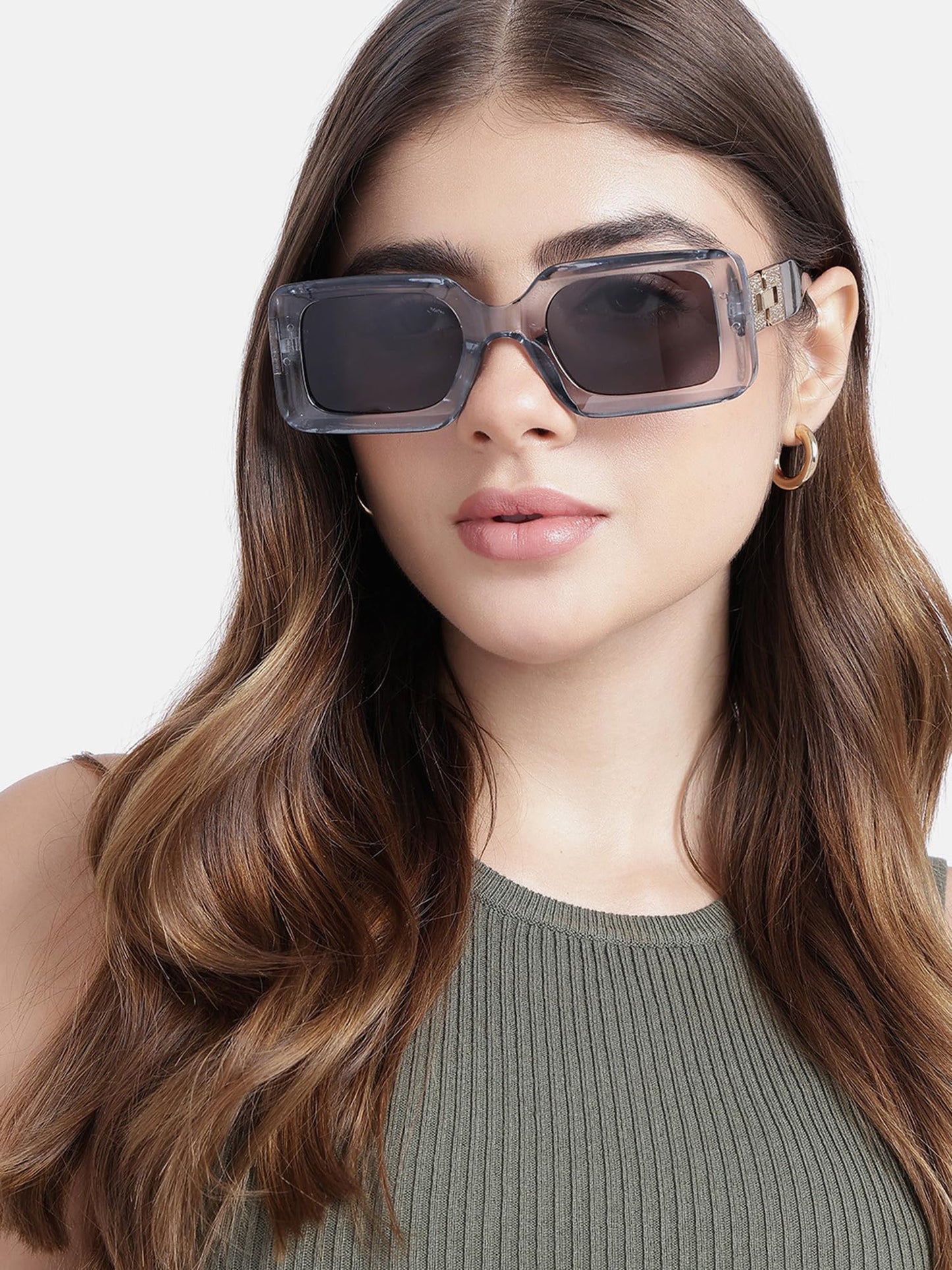 Carlton London Women Grey & Gold Toned UV Protected Black Lens Square Sunglasses