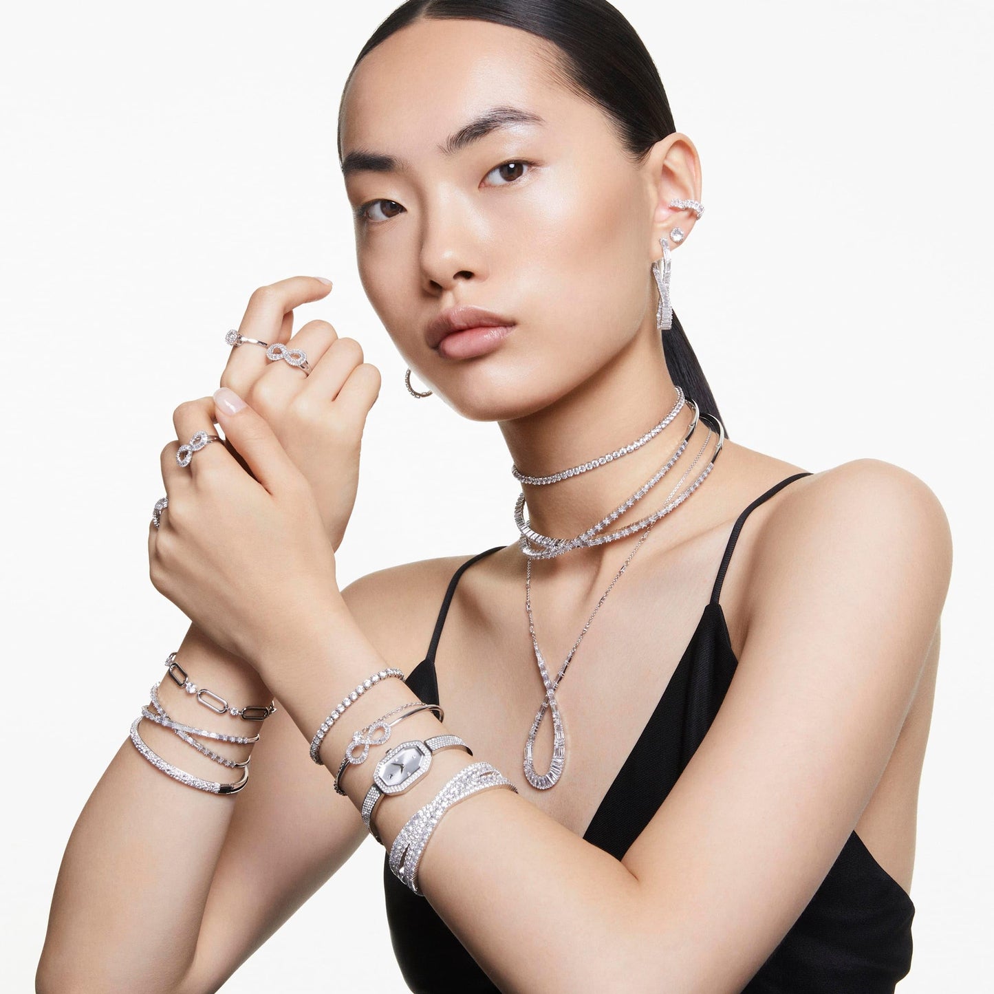 Swarovski Sublima bangle, Snow pavé, White, Rhodium plated