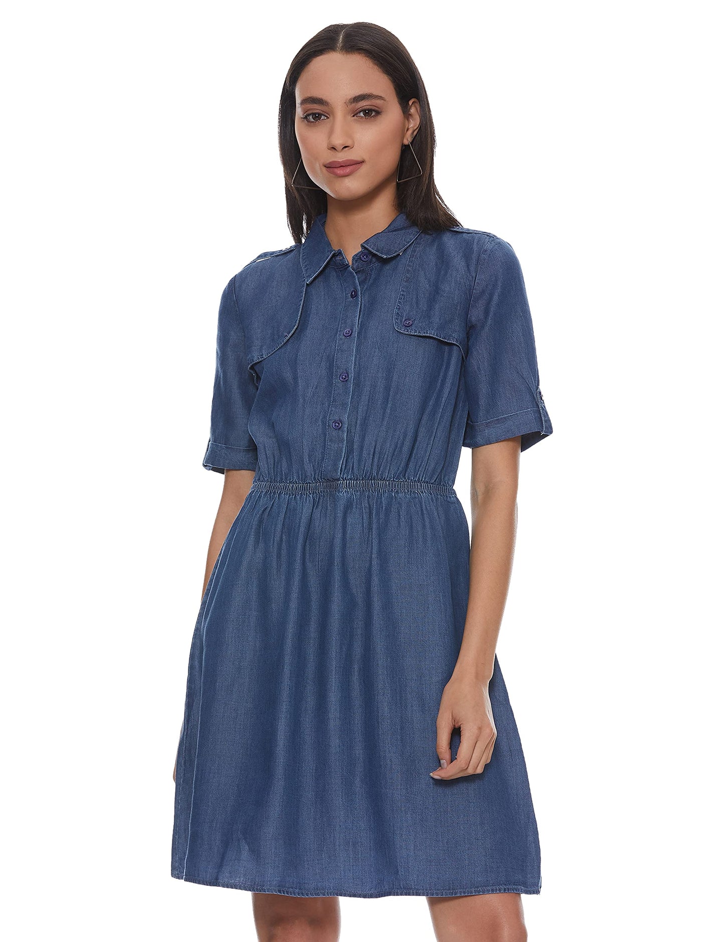 United Colors of Benetton Women's Synthetic A-Line Midi Casual Dress (21P4LY1E4510I_Navy_XL)