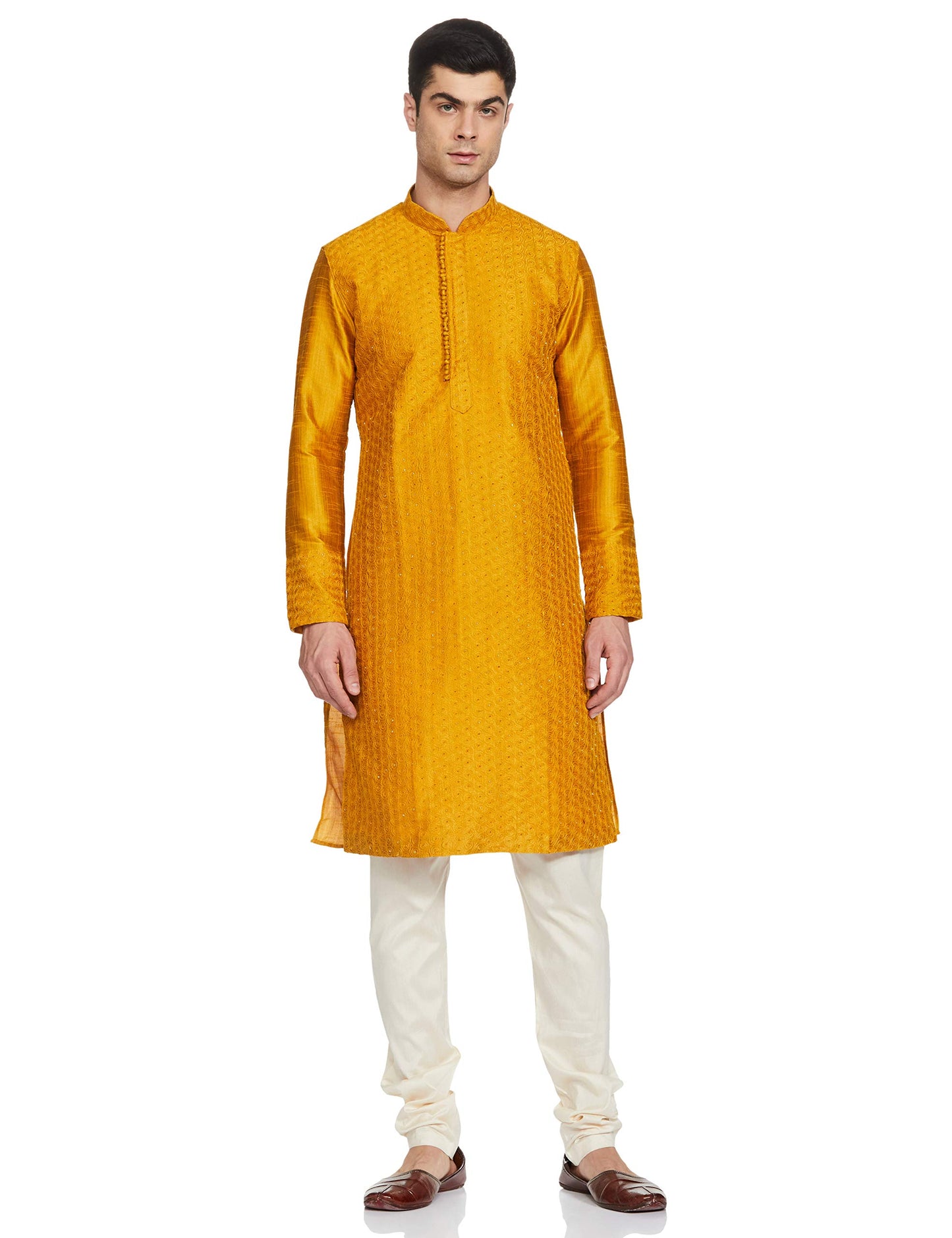 Manyavar Men's Kurta Pyjama (S952704-328-XL_Off-White_X-Large)