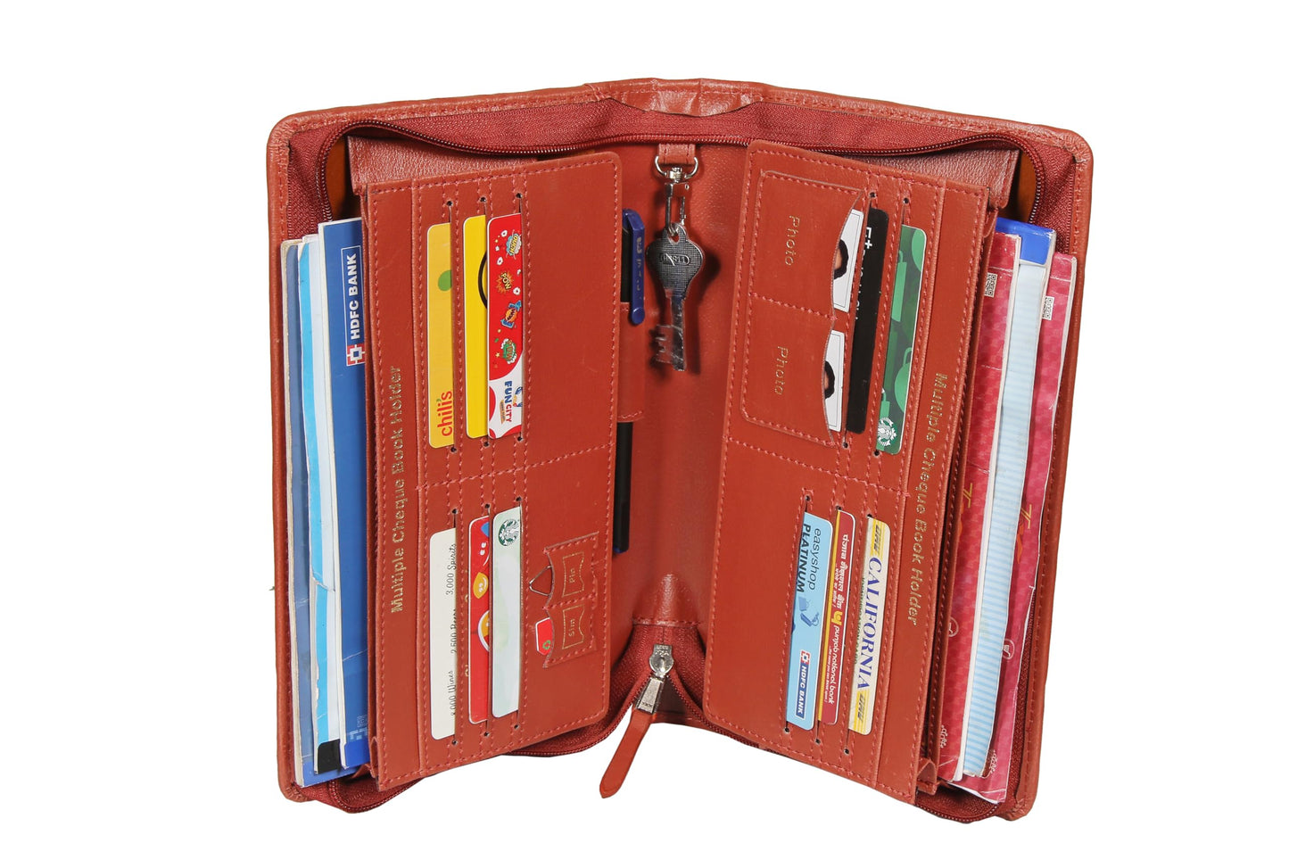 Sukeshcraft Multi Cheque Book Holder – Holds 8 Cheque Books, 13 Cards, Locker Key, Pen & Zipper Pocket (Rexin, Grian-Tan)
