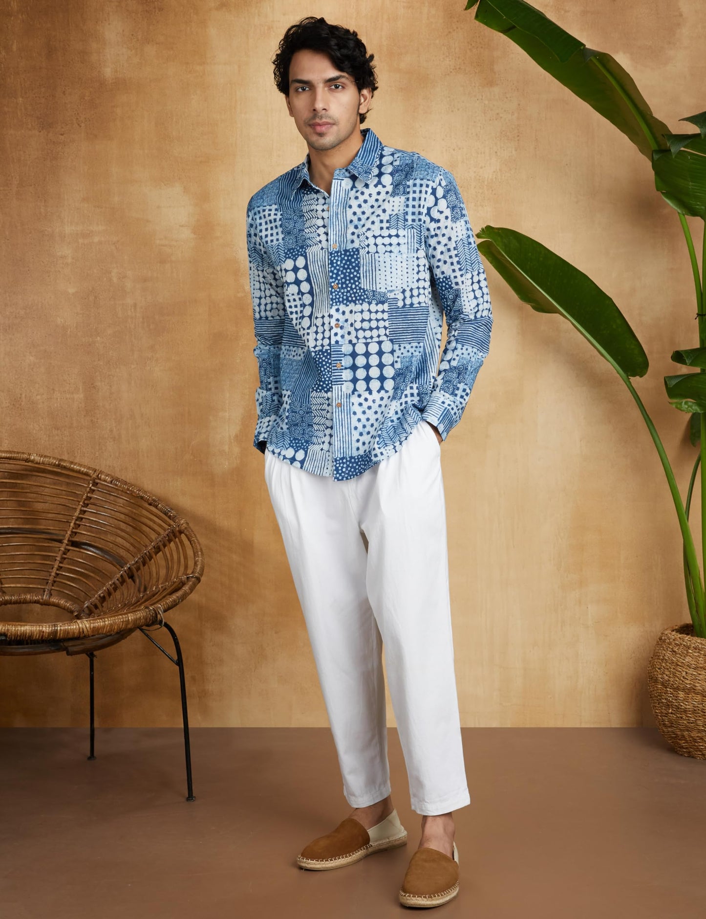 Amazon Brand - Symbol Men's Regular Fit Cotton Ethnic Shirt Indigo 2XL