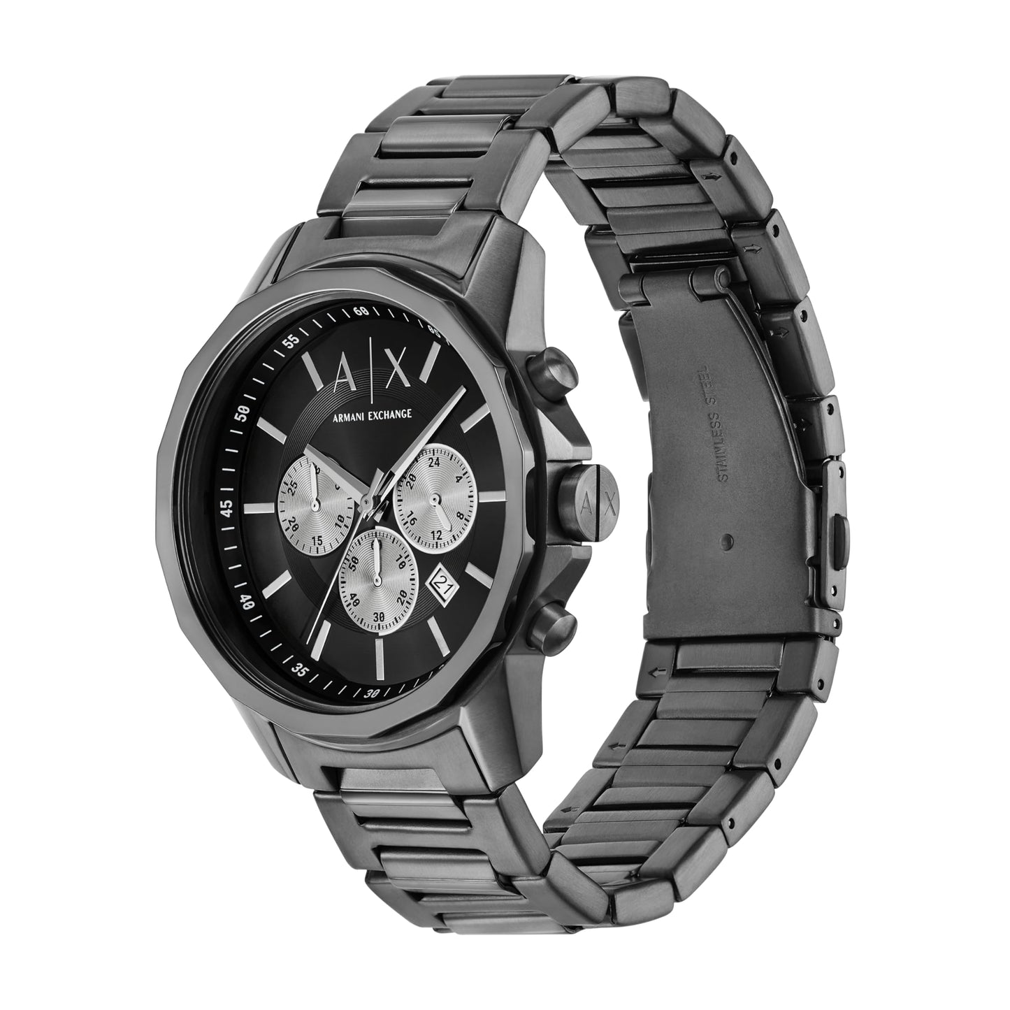Armani Exchange Stainless Steel Analog Black Dial Men's Watch-Ax1765, Band Color:Gray