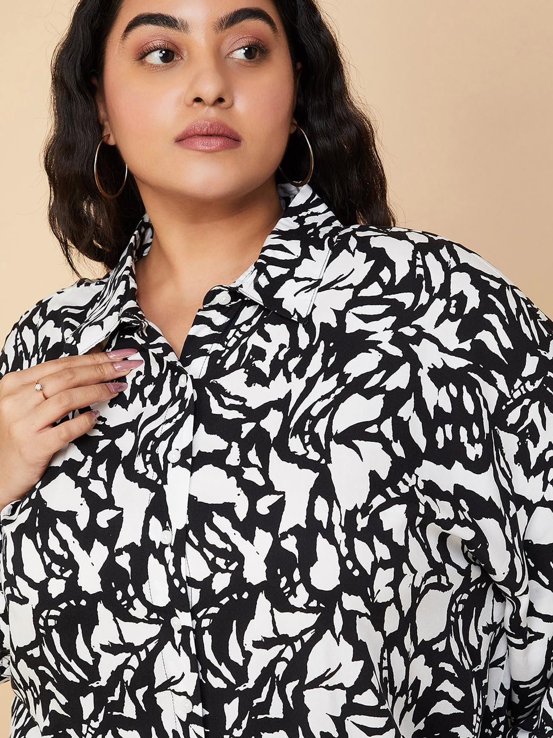 Max Women Plus Size Abstract Printed Shirt (WVN3301 AP_Black)