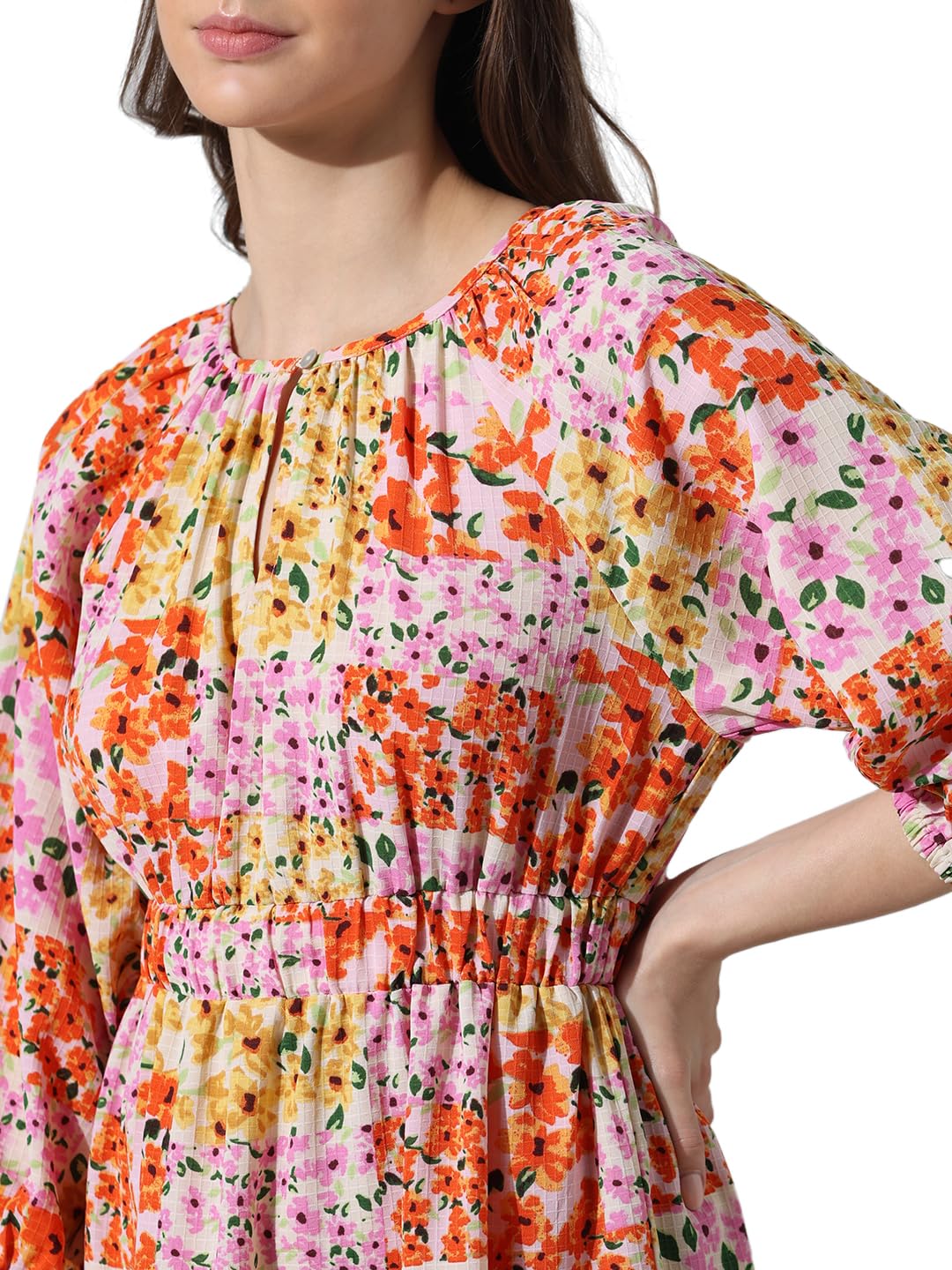 ONLY Women Printed Polyester Above Knee Multicolor Tiered Dress