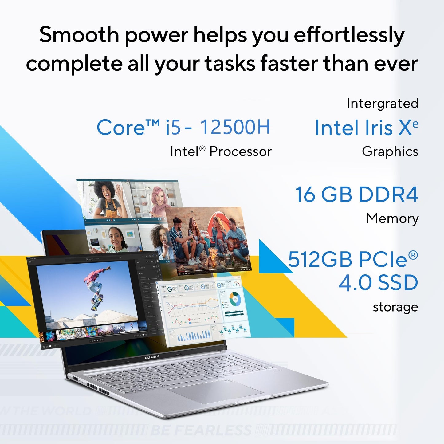 ASUS Vivobook 16" FHD+ (1920 x 1200), 60Hz 300nits, Core i5-12500H, (16GB RAM/512GB SSD/Intel Iris Xᵉ Graphics/Win 11/Office Home/Fingerprint/42WHr Battery/Transparent Silver/1.88kg), X1605ZAC-MB541WS