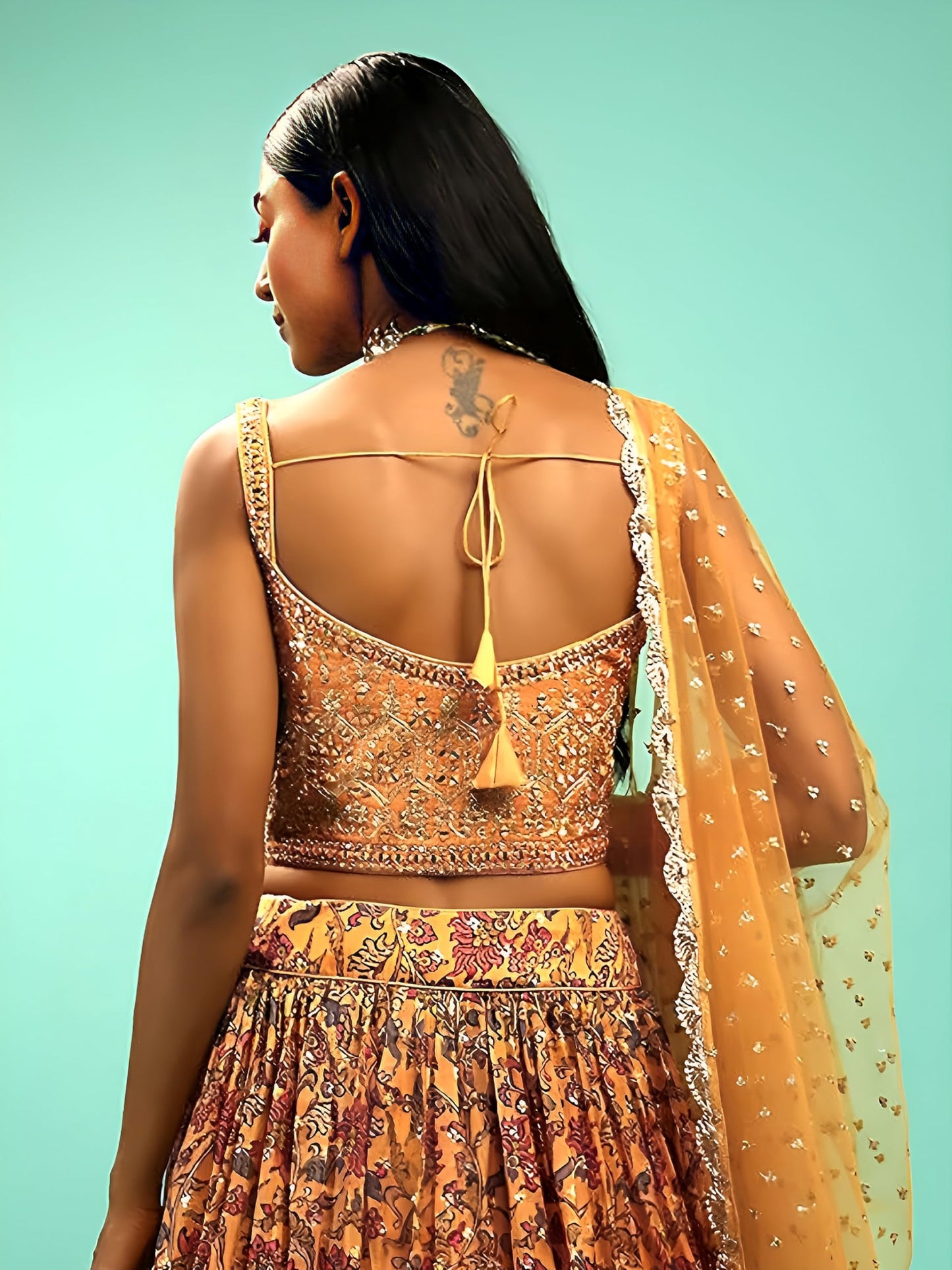 Zeel Clothing Women's Chinnon Silk Embroidered Semi-Stitched Lehenga Choli with Dupatta (106-Yellow-Wedding-Bridal-Latest-Lehenga; Free Size)