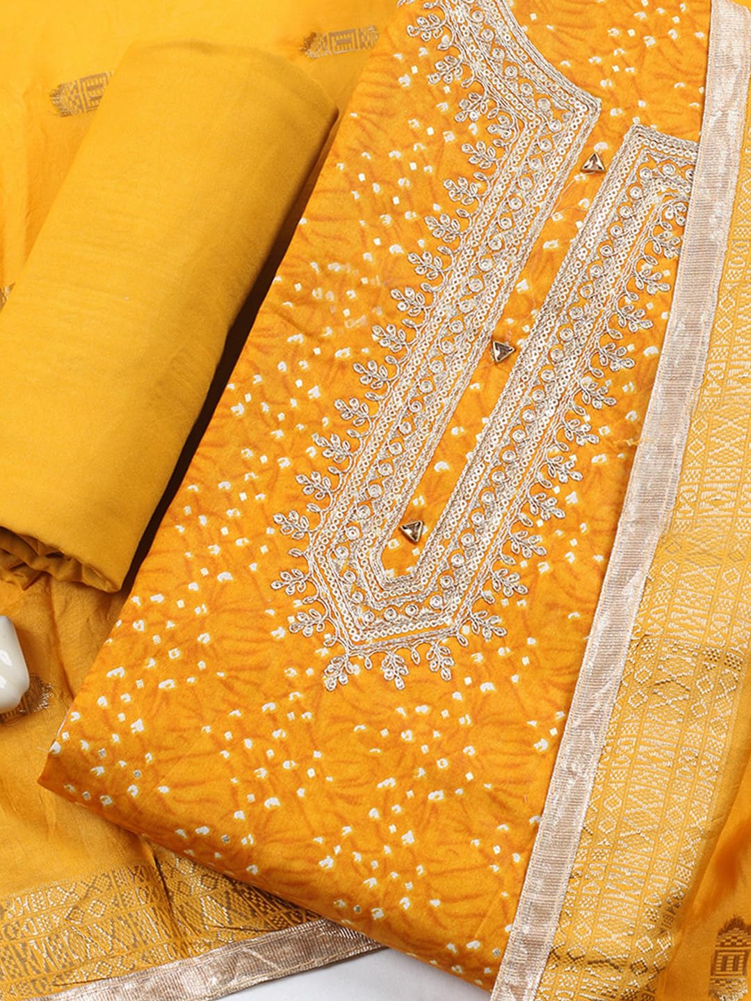 Meena Bazaar Printed Cotton Unstitched Kurta with Bottom & Dupatta