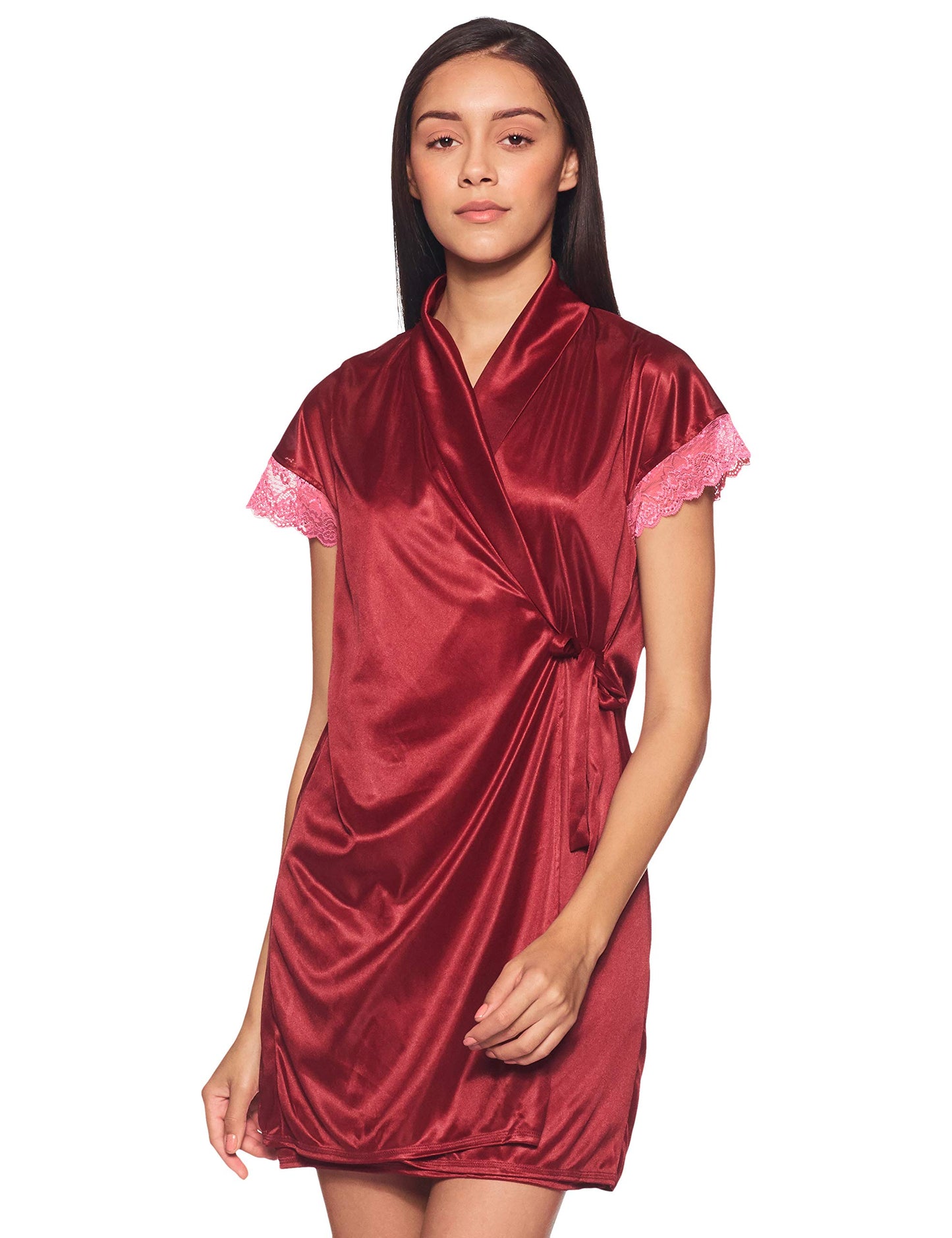 Clovia Satin Women's Mini Nightdress (Sn0292P09_Maroon_Large)