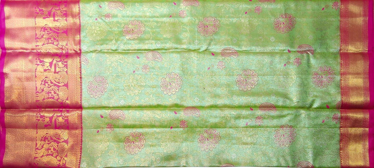 VFCollections Women's Classic Kanchipuram Silk Pure Pattu Sarees, Rich Forest Them design border With Blouse (VFC667-3)