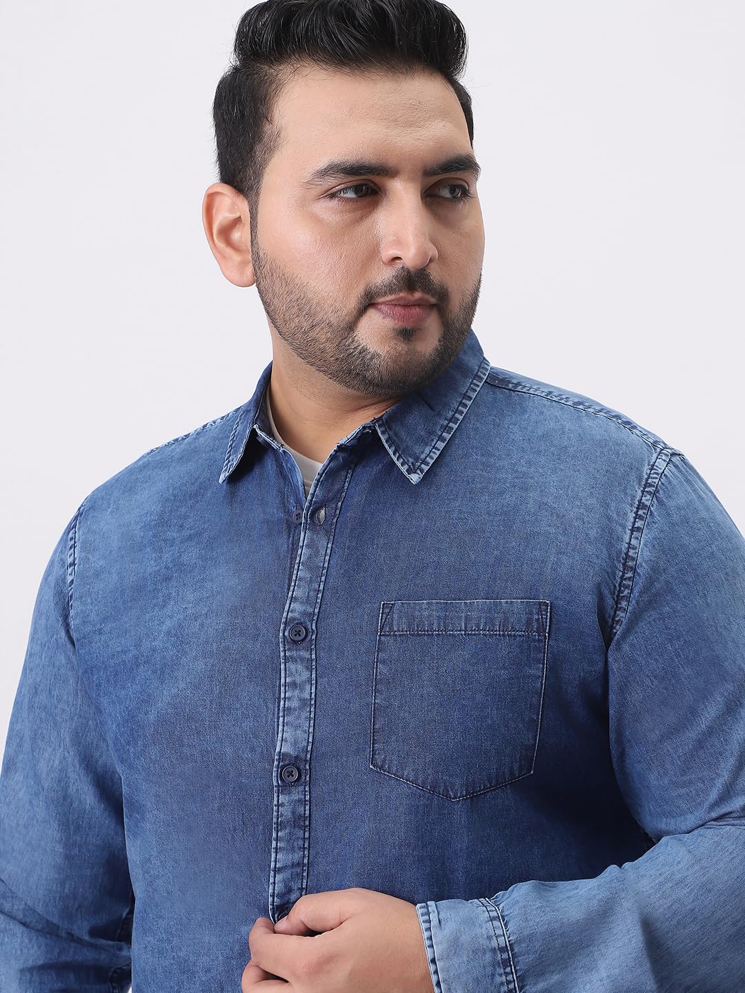 Urbano Plus Men's Blue Regular Fit Full Sleeve Washed Denim Shirt (plusshirtdentowlp-02-mblue-4xl)