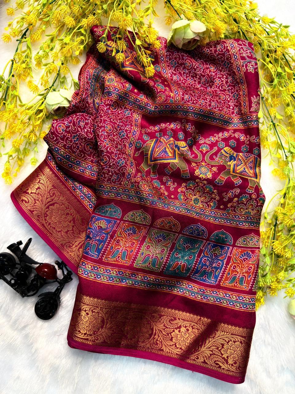 BRAHMAKHODAL Dola Silk Saree All Over Solid Plain Soft Zari Weaving Beautiful Border And Pallu With Blouse Piece (Red2)