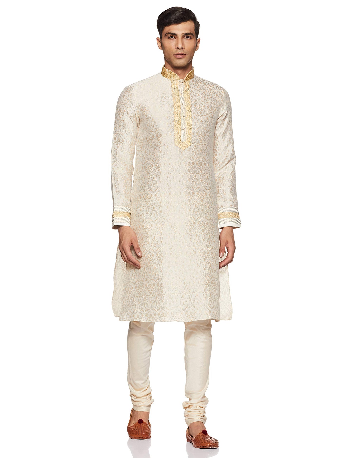 Manyavar Men's Cotton Kurta Pyjama (8903035346049_SDES171-302-S_Cream)