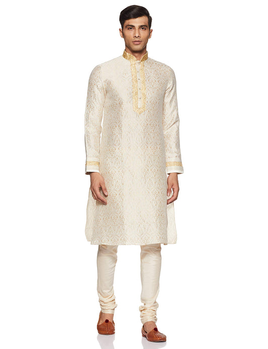 Manyavar Men's Cotton Kurta Pyjama (8903035346049_SDES171-302-S_Cream)