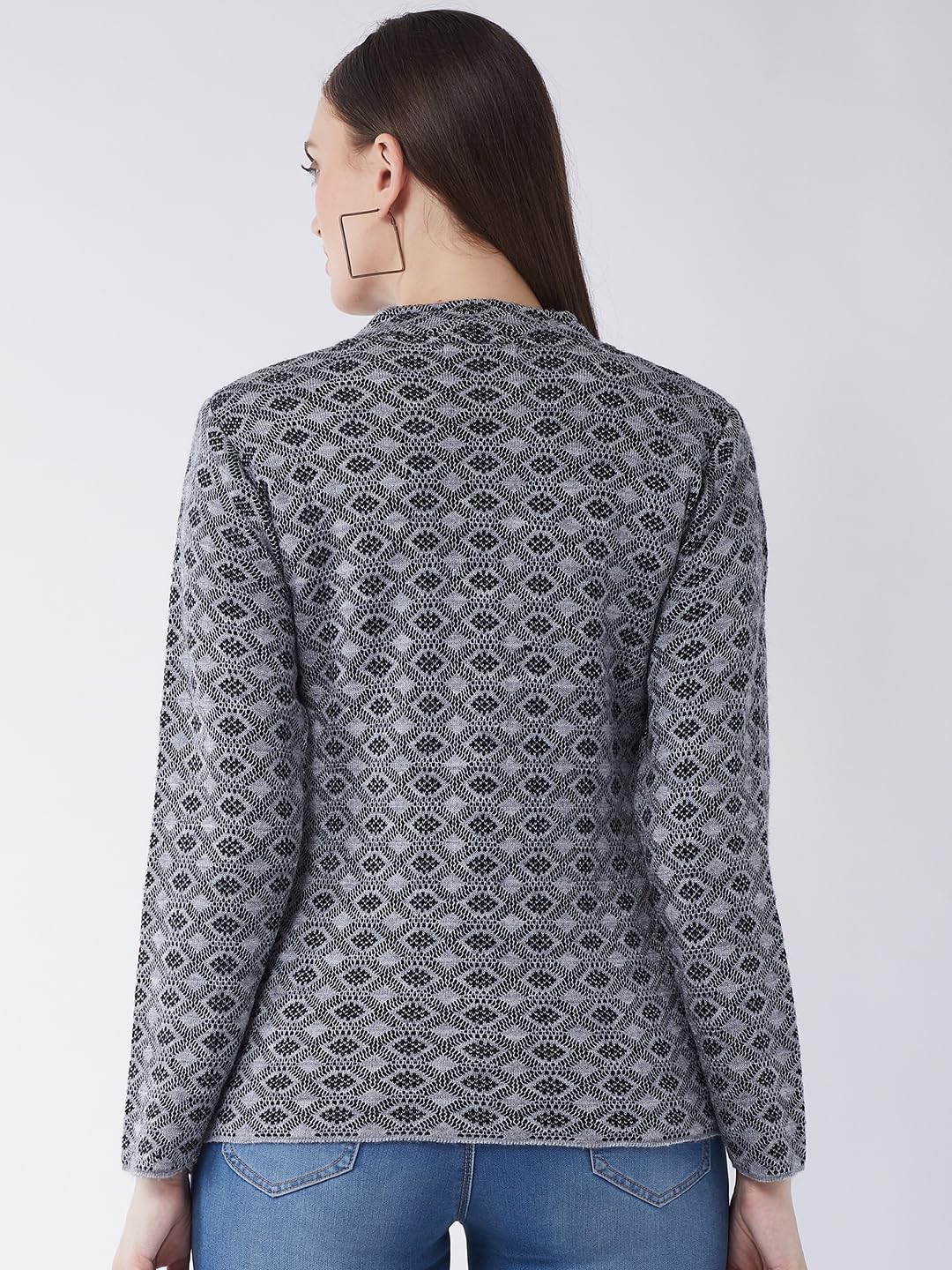 Modeve Women Printed Grey Casual Sweater for Winter
